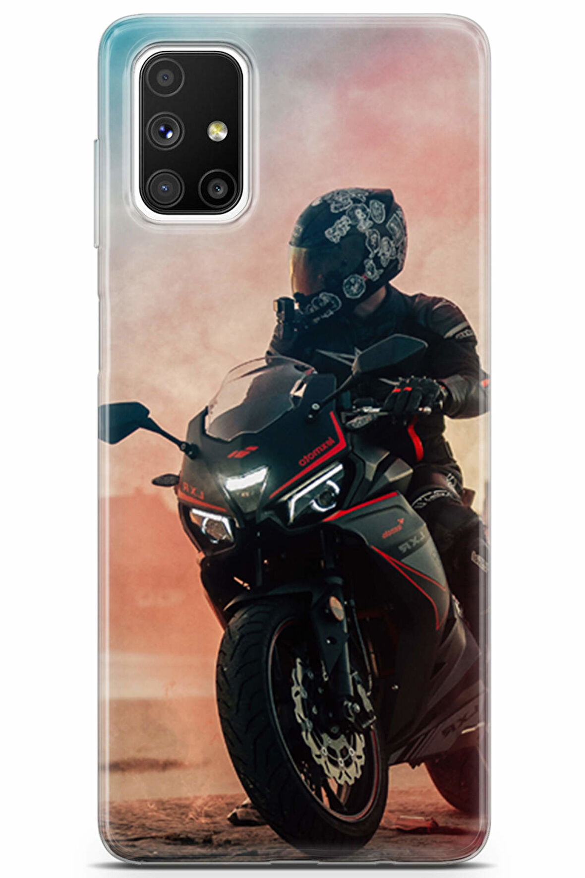 Samsung Galaxy M51 uyumlu Otomoto 34 Koruyucu Kılıf Siyah Kırmızı Motor