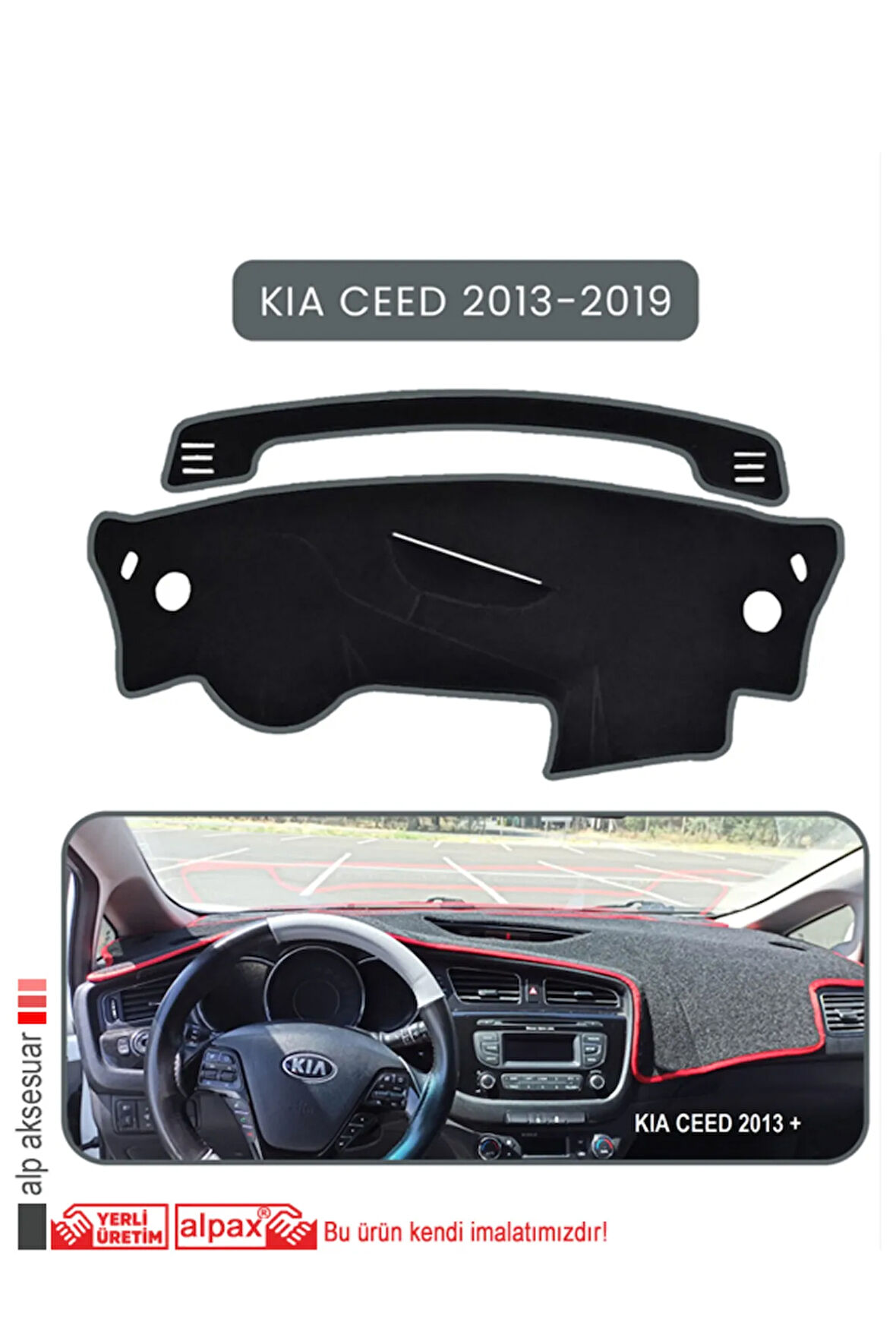 Kia Ceed 2013-2019 Torpido Koruma  Halısı -  Gri Kenar