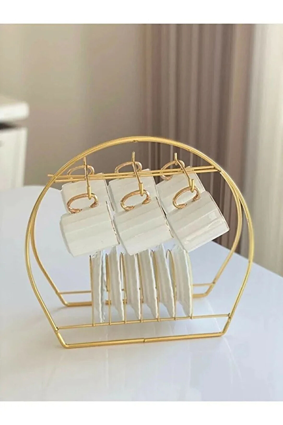 Altın Rengi Fincanlık Gold Fincan Standı 6lı Sunum Gold