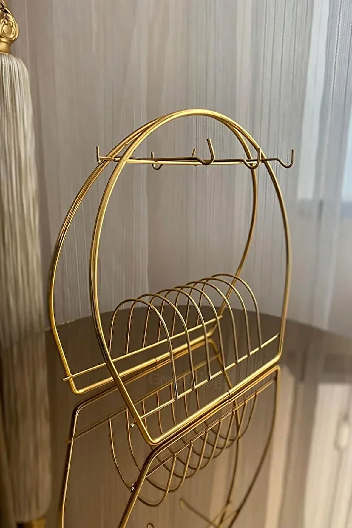 6'Lı Gold Fincan Standı | Altın Rengi Oval Kupa Fincan Sunum Standı