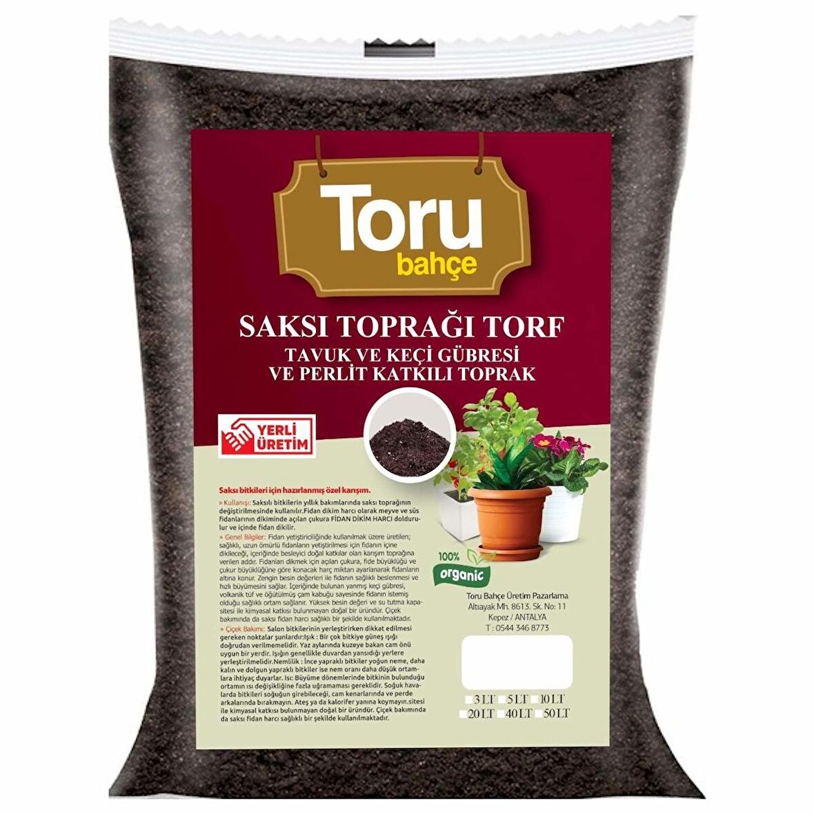 Toru Bahçe Saksı Toprağı Torf Tavuk ve Keçi Gübreli Perlit Katkılı Toprak 40 lt