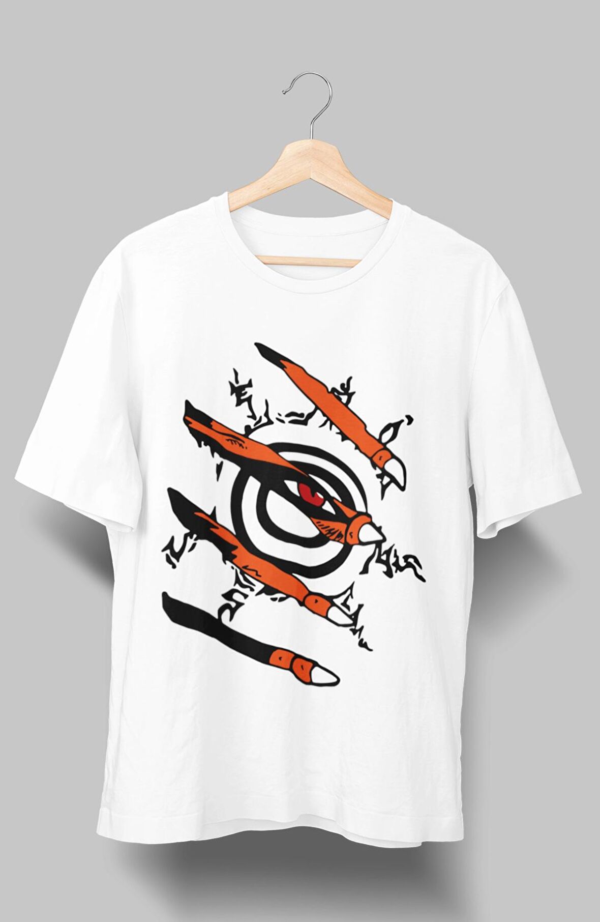 Oversize Naruto Kurama Tişört, Unisex Anime Baskılı T-Shirt