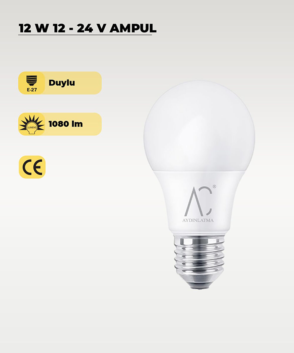 12W 12-24V  Ampul 6500K - Beyaz Işık - E-27 Duy