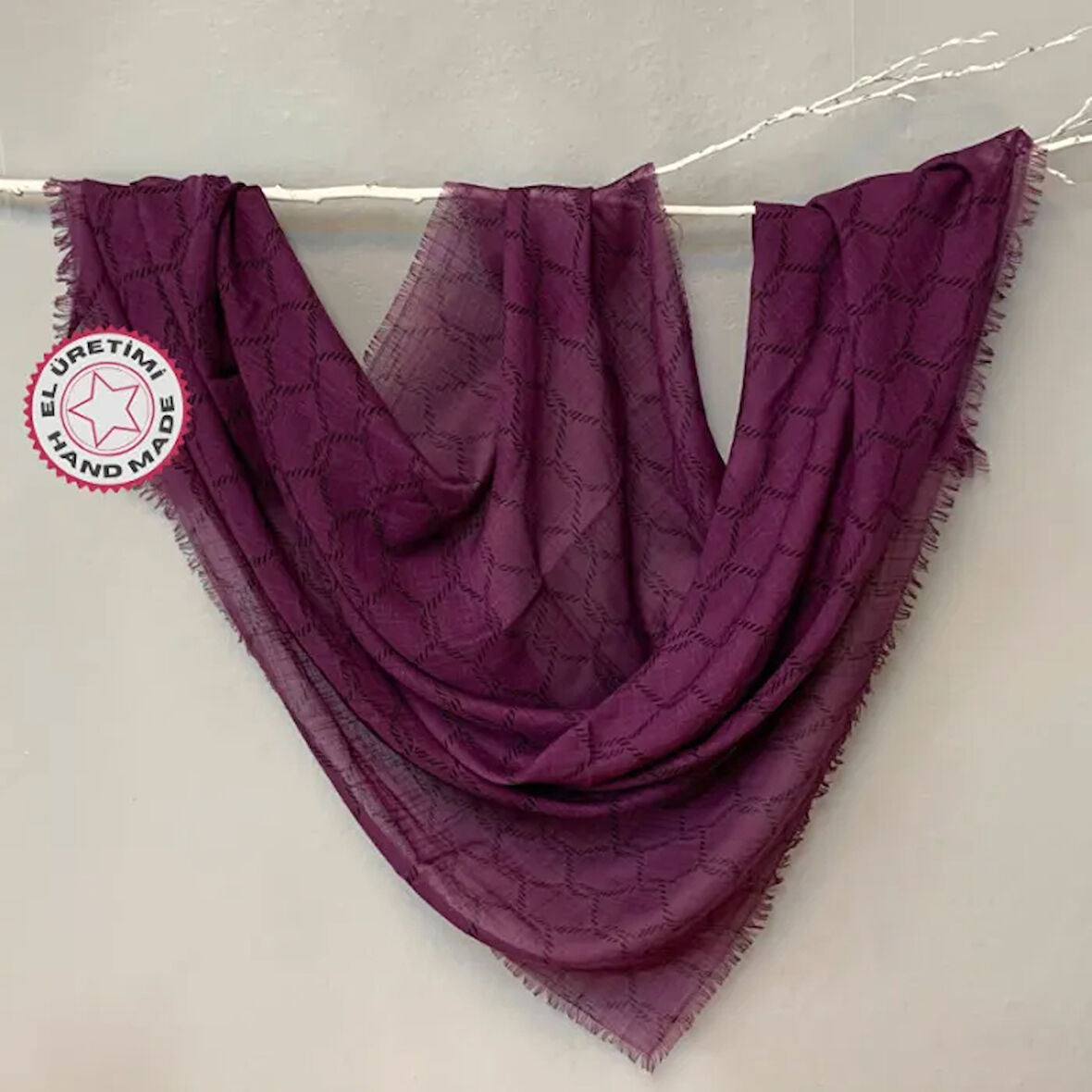 Uretti - Süreyya 2663 -  El Yapımı Pigment Flamlı Zincir Desen Eşarp - Mor