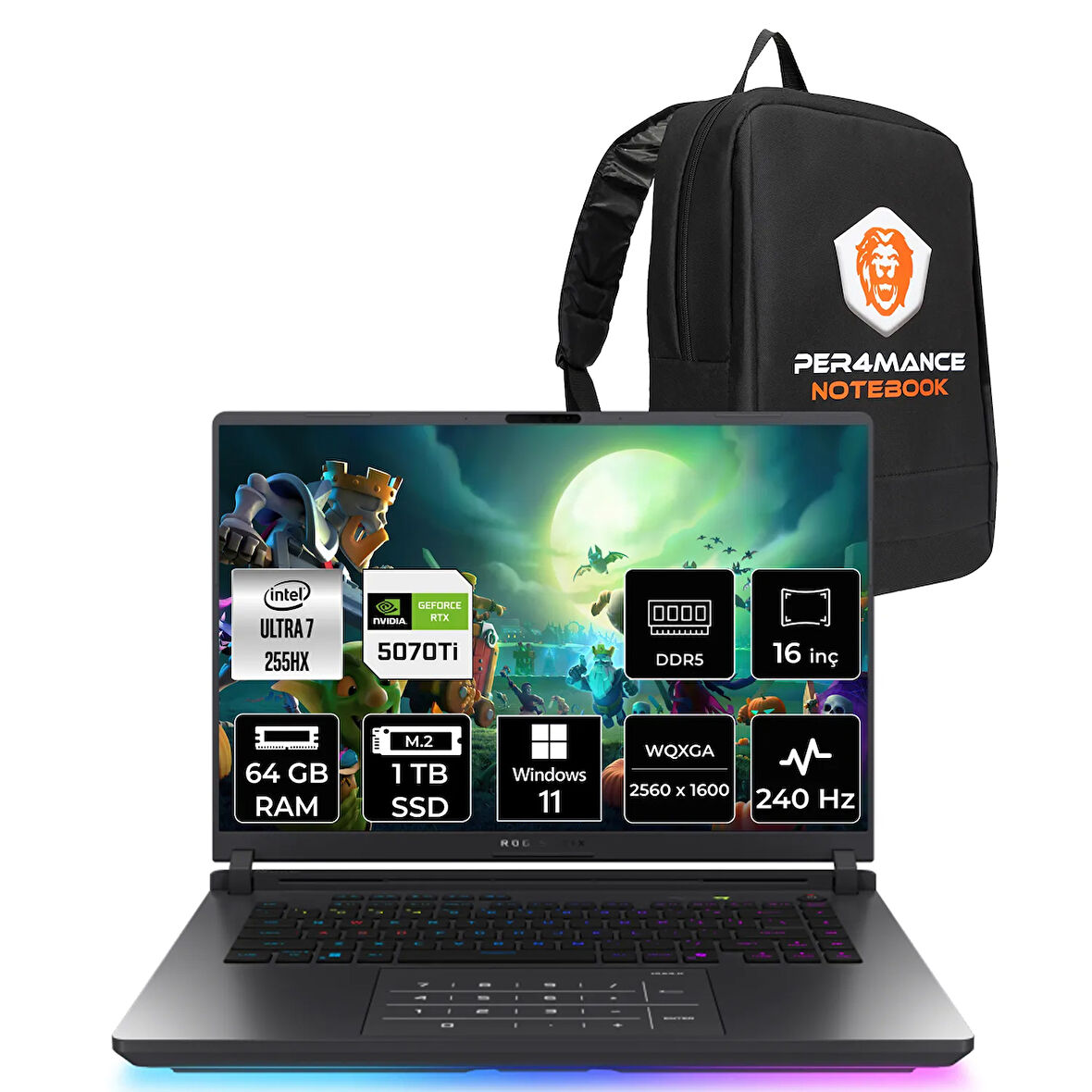 ASUS Rog Strix G16 Ultra7 255HX 64GB 1TB SSD RTX5070Ti/12GB 140W 16" QHD+ 240Hz W11P Gaming G615LR