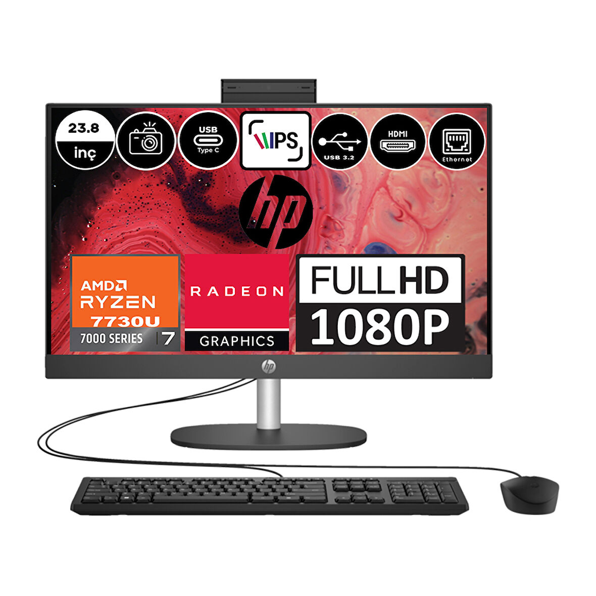 Hp 245 G10 Amd Ryzen 7 7730U 16GB 2tb SSD Amd Radeon™ Grafik Windows 11 Pro 23.8" Fhd IPS Siyah All In One Bilgisayar 9H6V2ETP07 + Zetta Flash Bellek