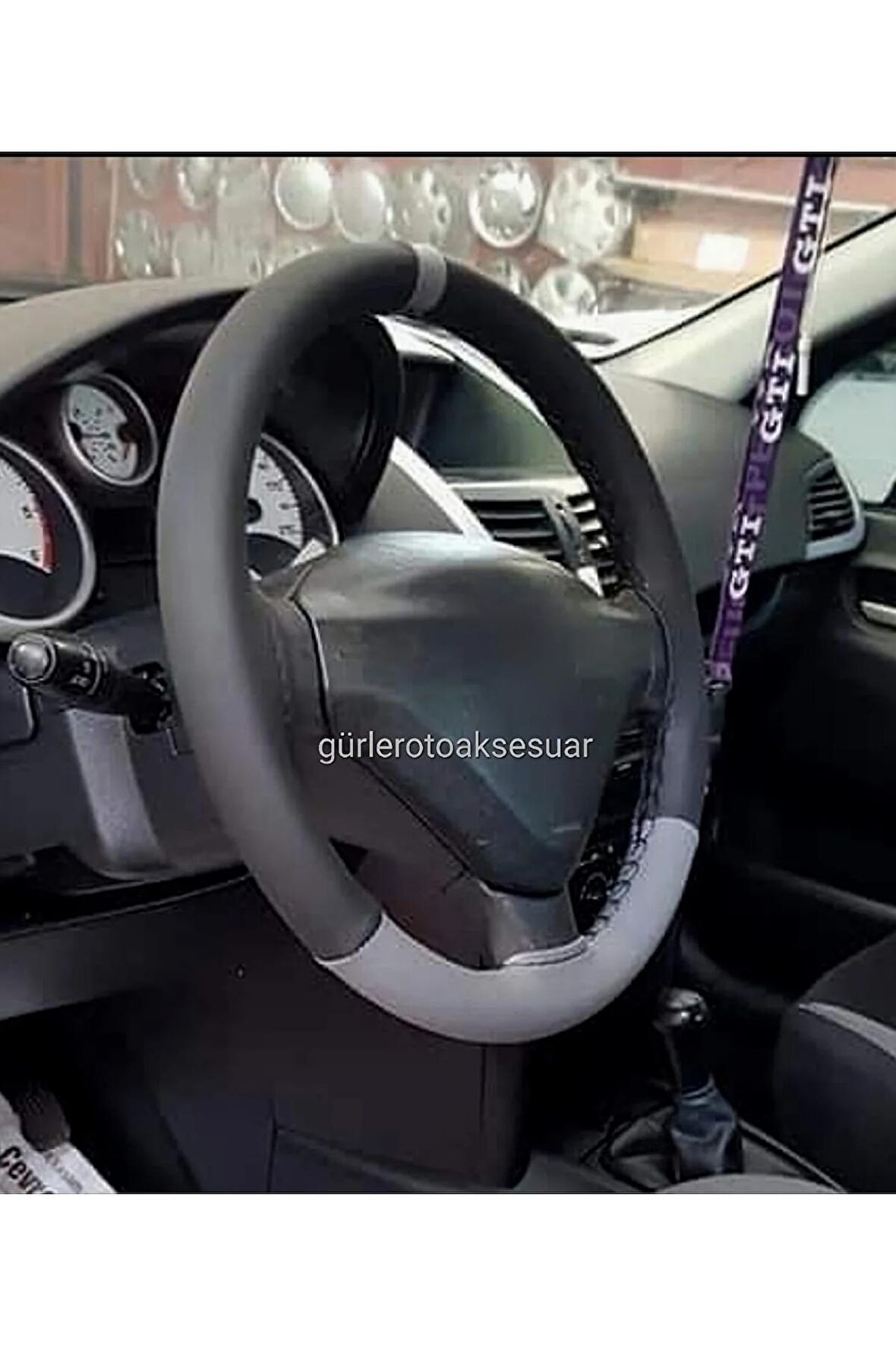 Peugeot 206 Uyumlu Deri Dikmeli Direksiyon Kılıfı Iki Renkli Yüzüklü Gri A Plus