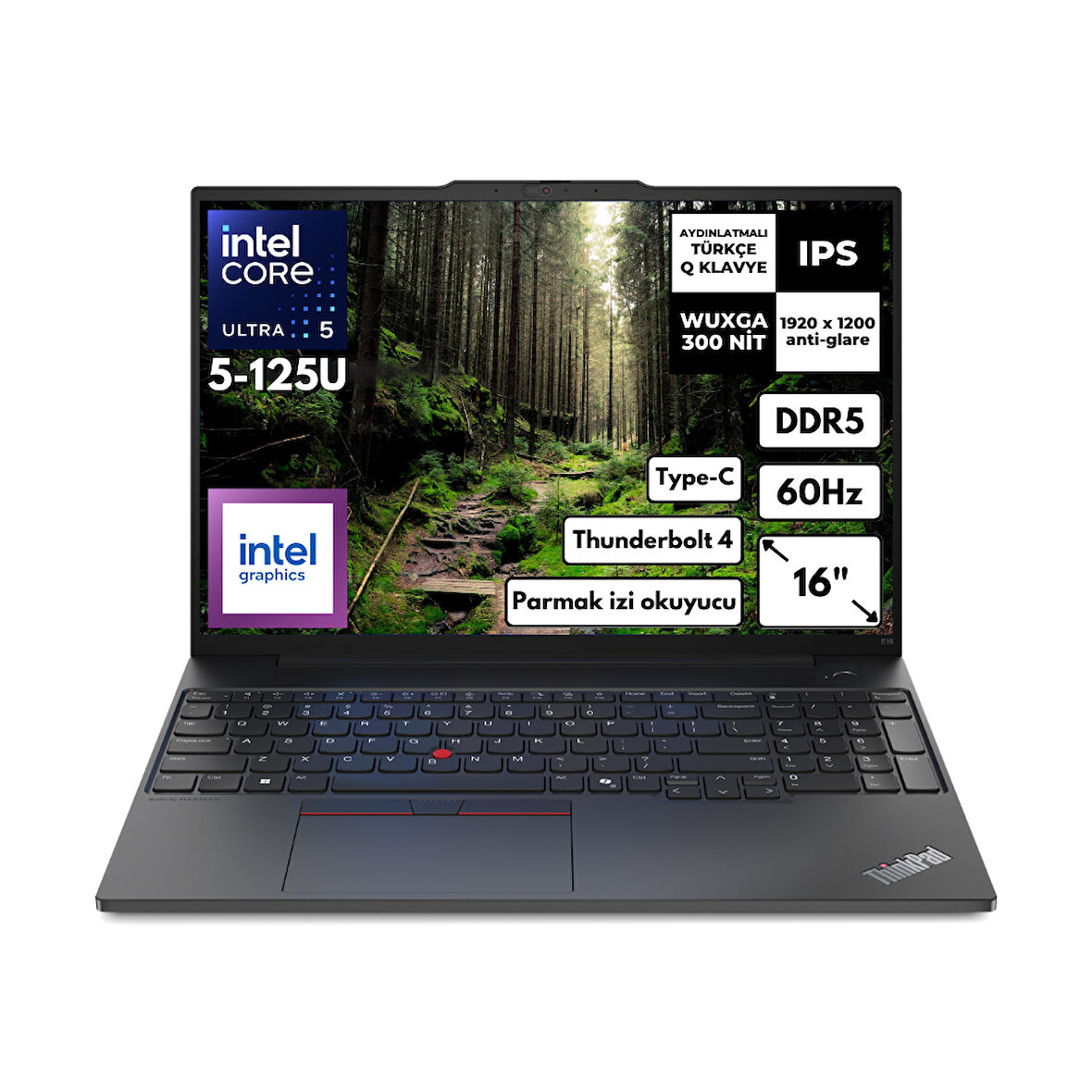 Lenovo ThinkPad E16 G2 Ultra 5-125U 24-GBDDR5 256 GBSSD Intel Graphics 16" WUXGA Windows 11 Home Taşınabilir Bilgisayar 21MA003MTX BT38