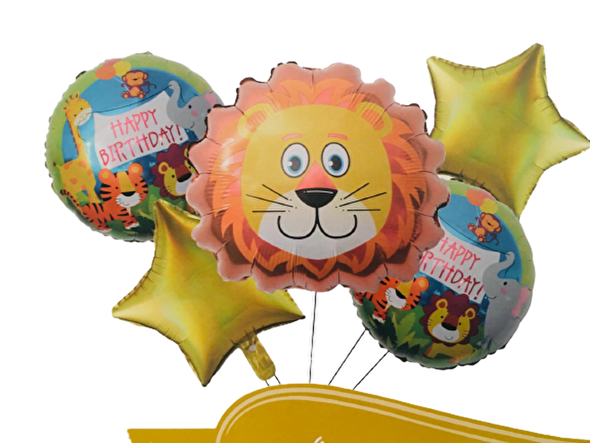 FOLYO BALON BUKET SETİ HAPPY BİRTHDAY ASLAN MODELİ 5'Lİ D.Ü 30TL