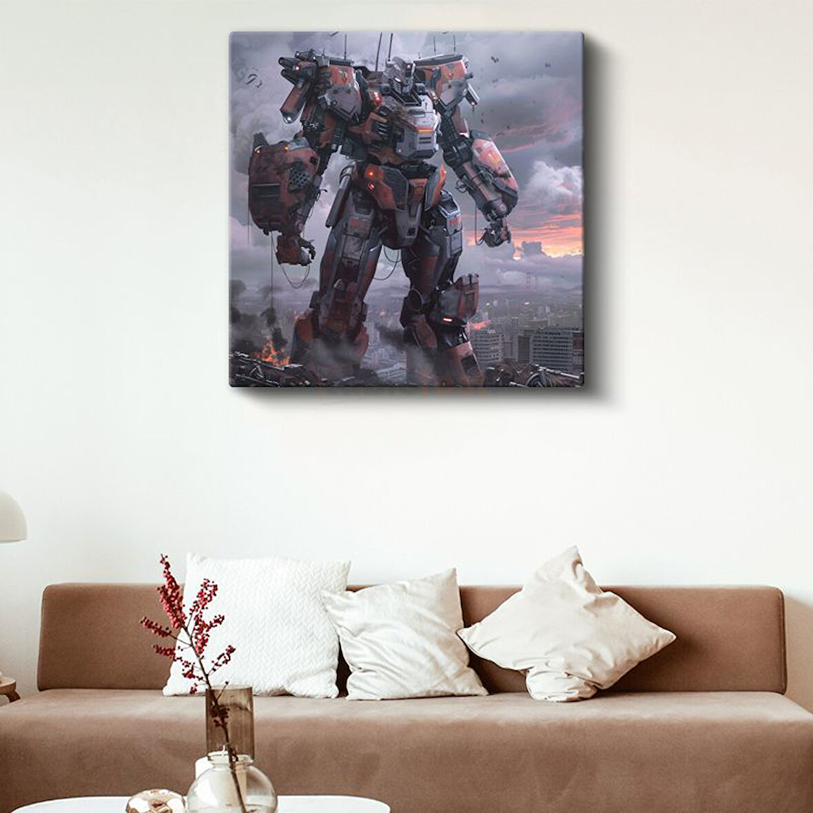 Savaş Robotu - Gün Batımı Savaş Alanı Anime Kanvas Tablo