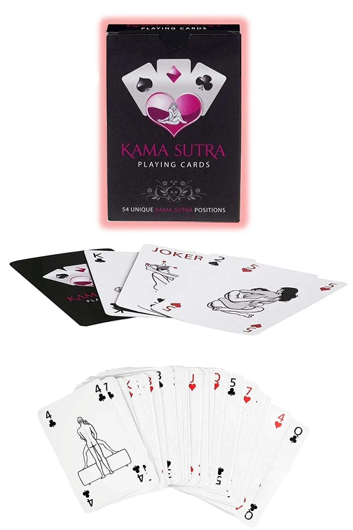 Sexi Görselli Oyun Kartı Kama Sutra Zincirli Deri Maske ikili Set BK1074