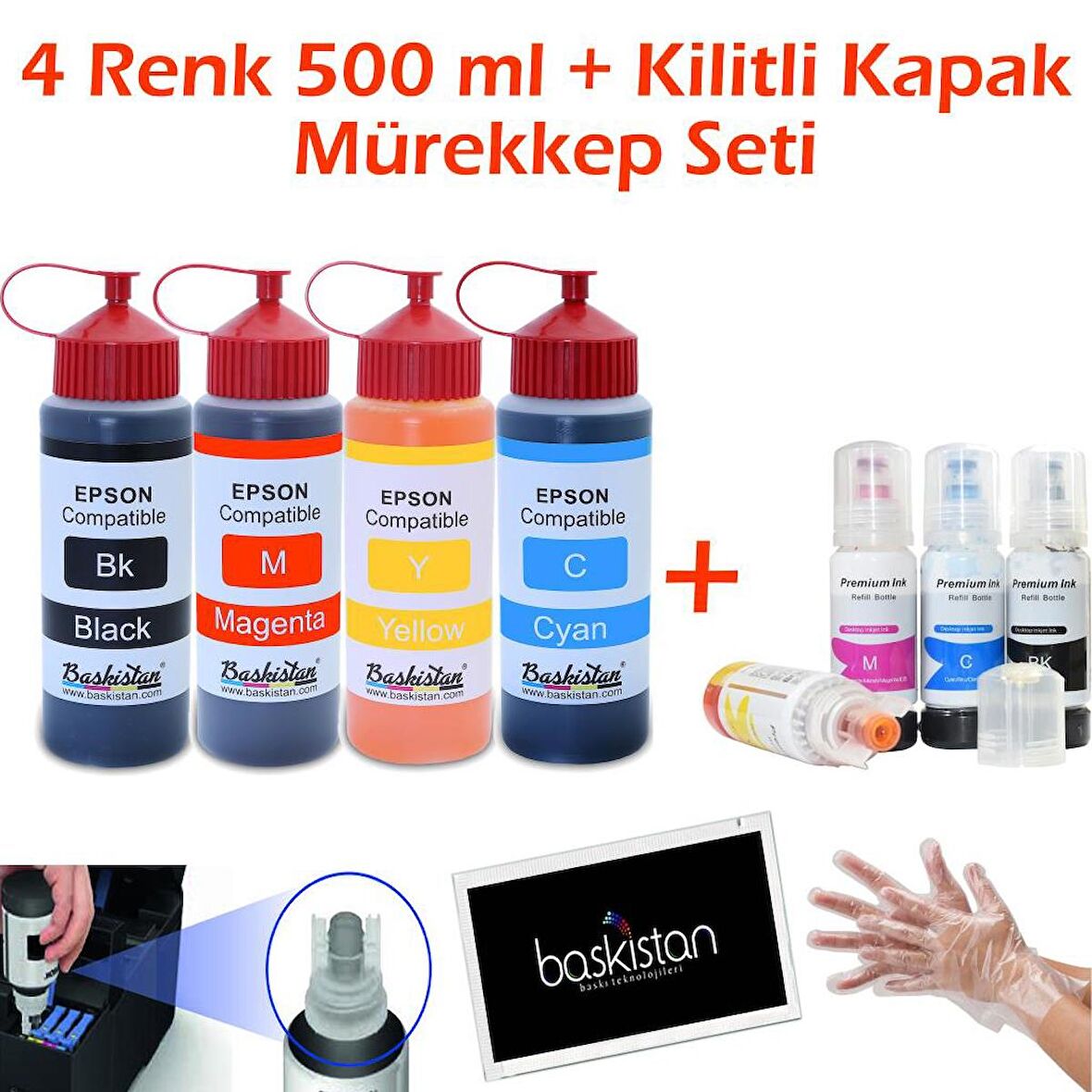 Epson L3160 4x500 ml Mürekkep + Kilitli Kapak Mürekkep Seti (Muadil)
