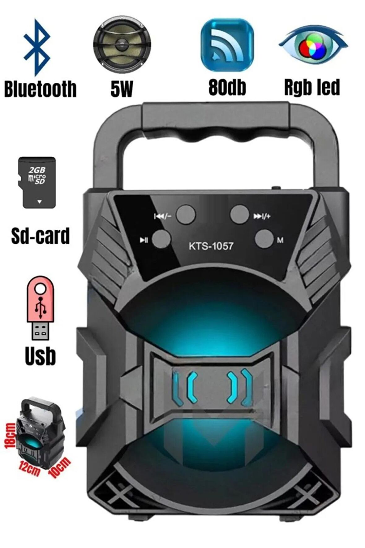 Anunnaki KTS1057 Usb Işıklı Bluetooth Hoparlör Yükek Ses Ses Bombası Fm Radio