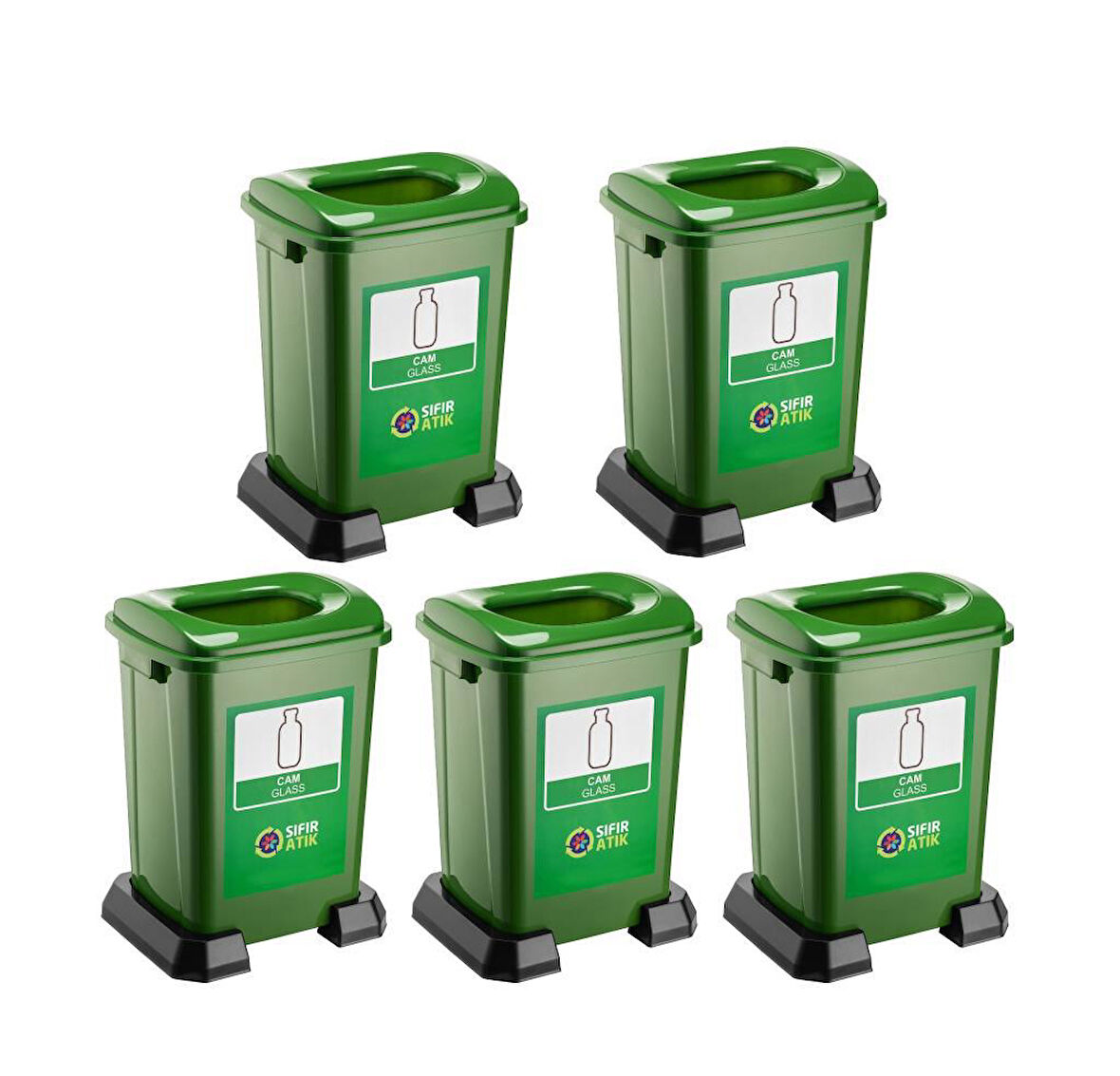 Omnipazar SY-4395 Sıfır Atık Cam Geri Dönüşüm Çöp Kutusu 50 lt Yeşil 5 Adet