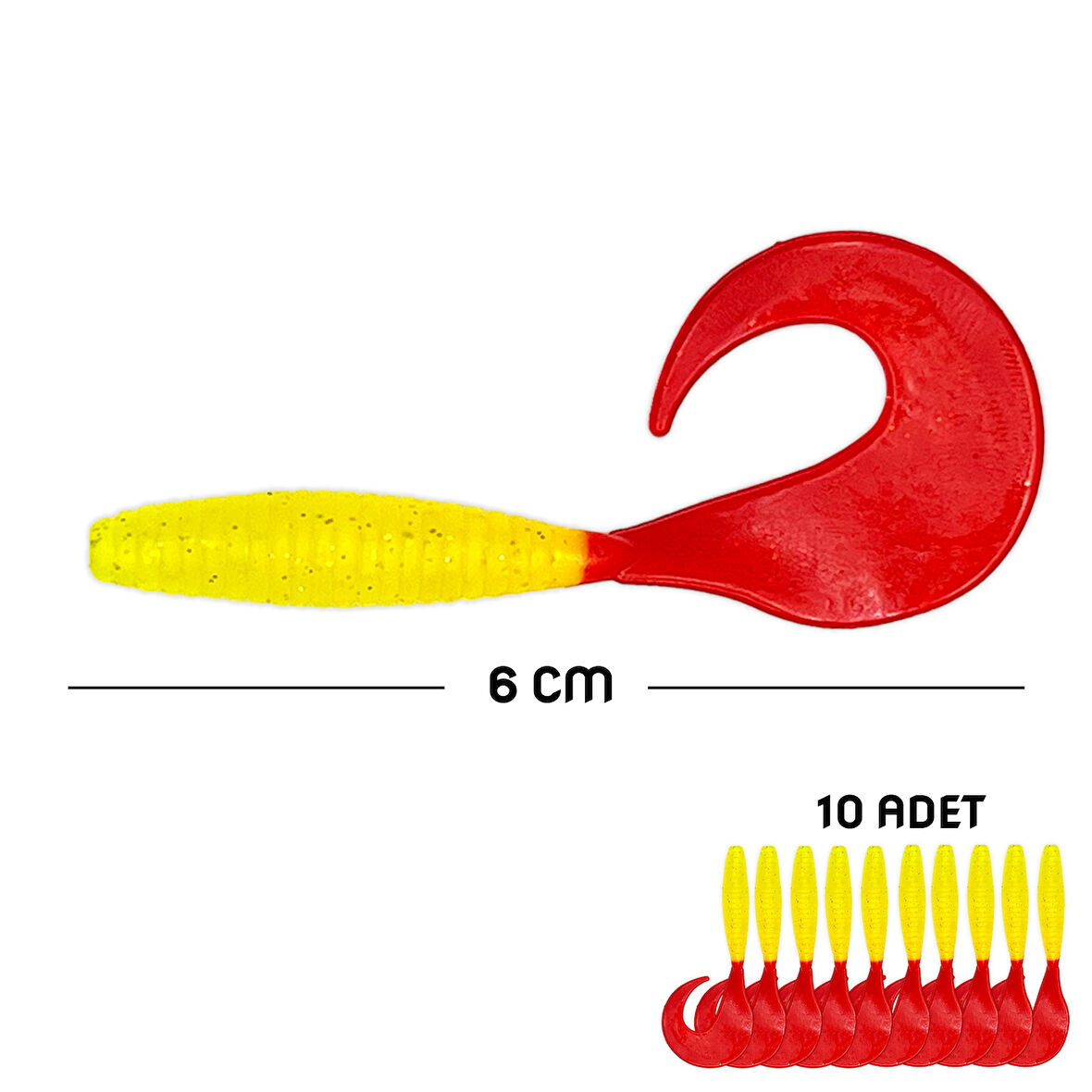 Silikon Kurt Sahte Yem - 60mm - Kırmızı/Sarı - 10'lu Paket - Yumy (456-18065)