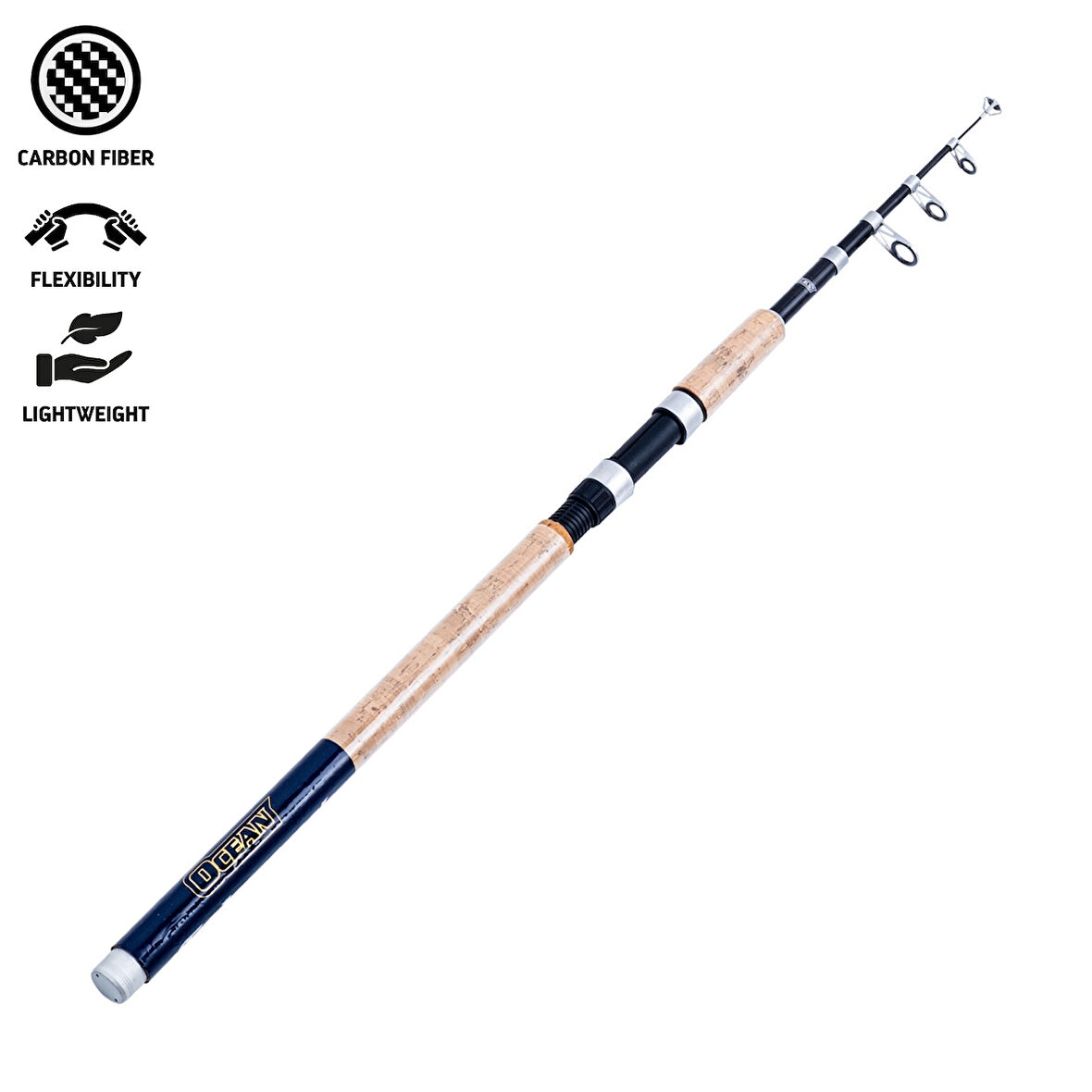 Teleskopik Karbon Spin Olta Kamışı - 240cm 40/80 Gr - Mantar Sap - Ocean