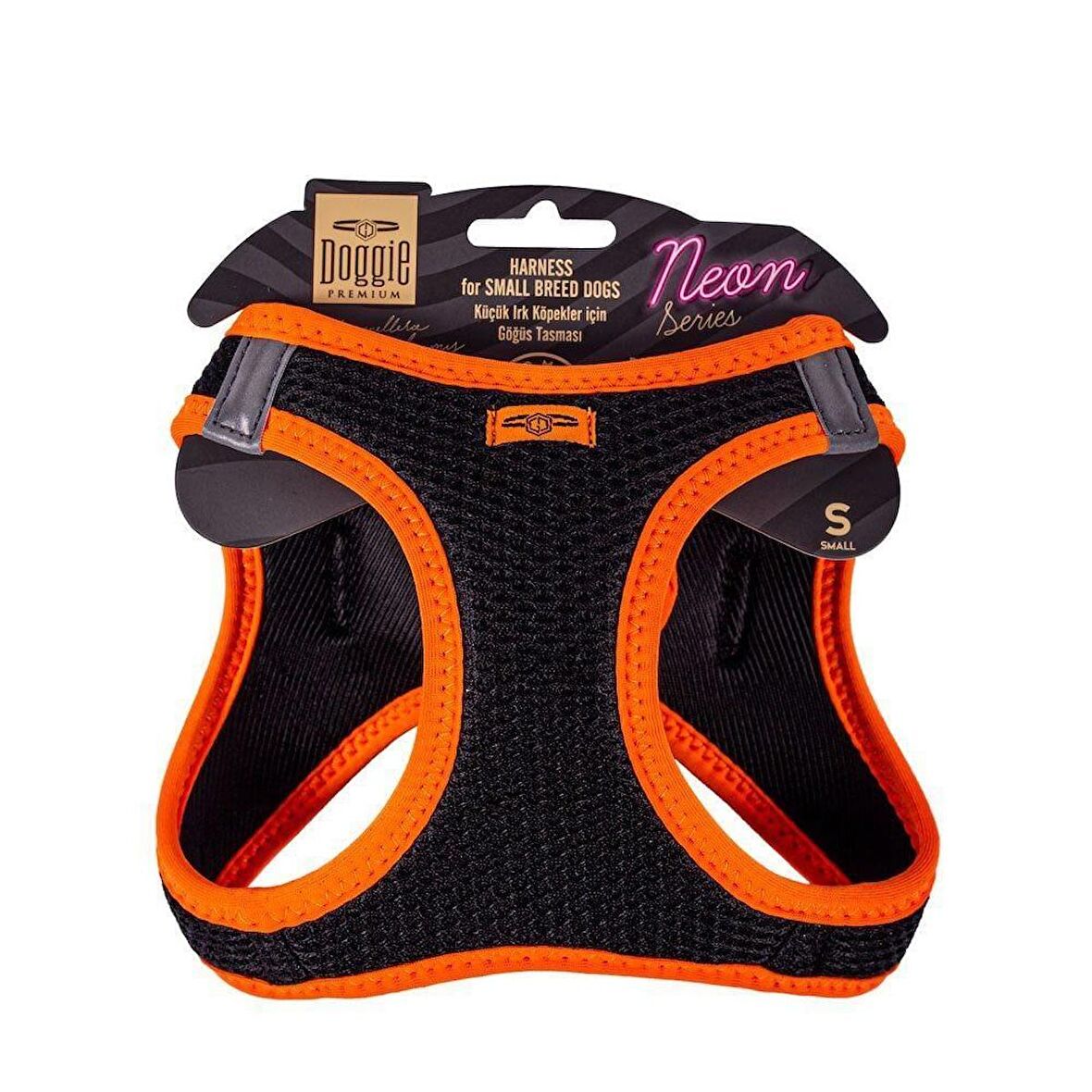 Doggie Havalı Dokuma Neon Küçük Irk Göğüs Tasması Turuncu 32-38 cm (ANG-S)