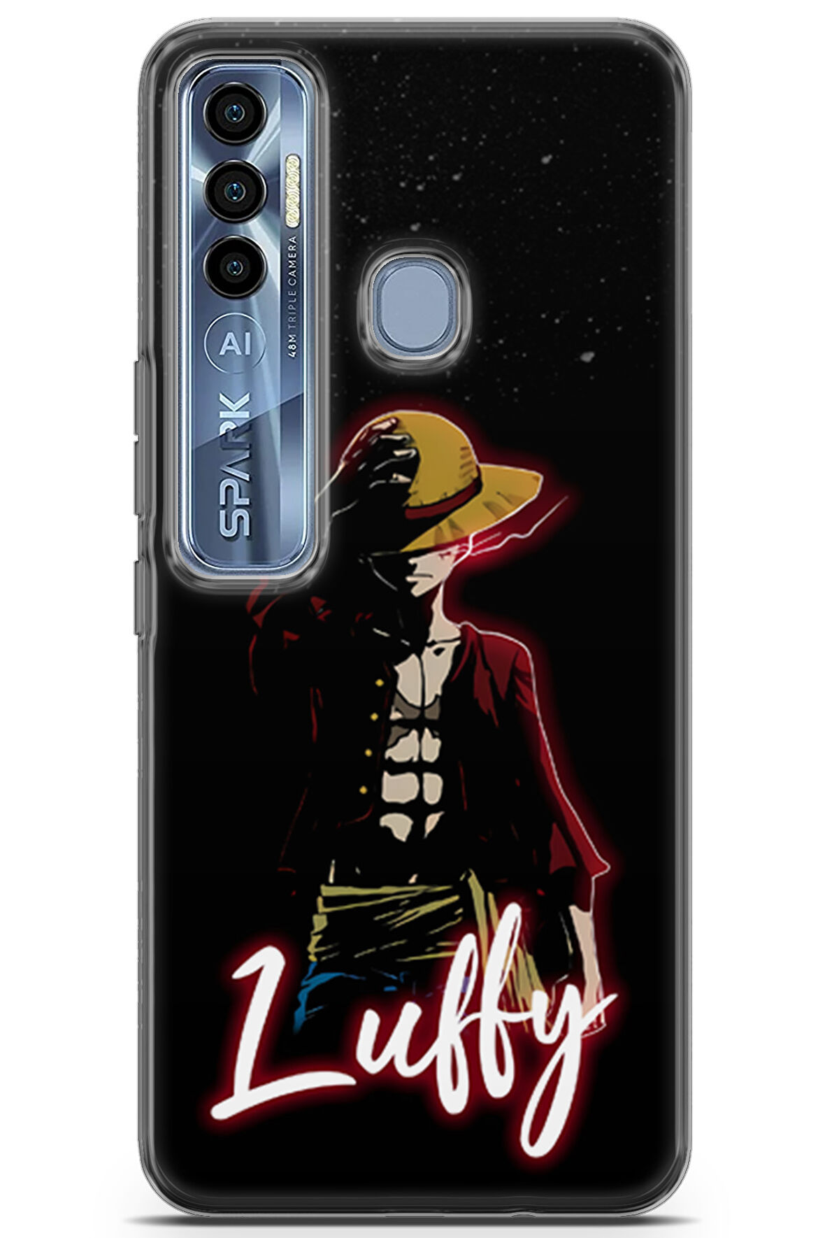Tecno Spark 7 Pro uyumlu Anime 36 4K Kapak One Piece Luffy Siyah