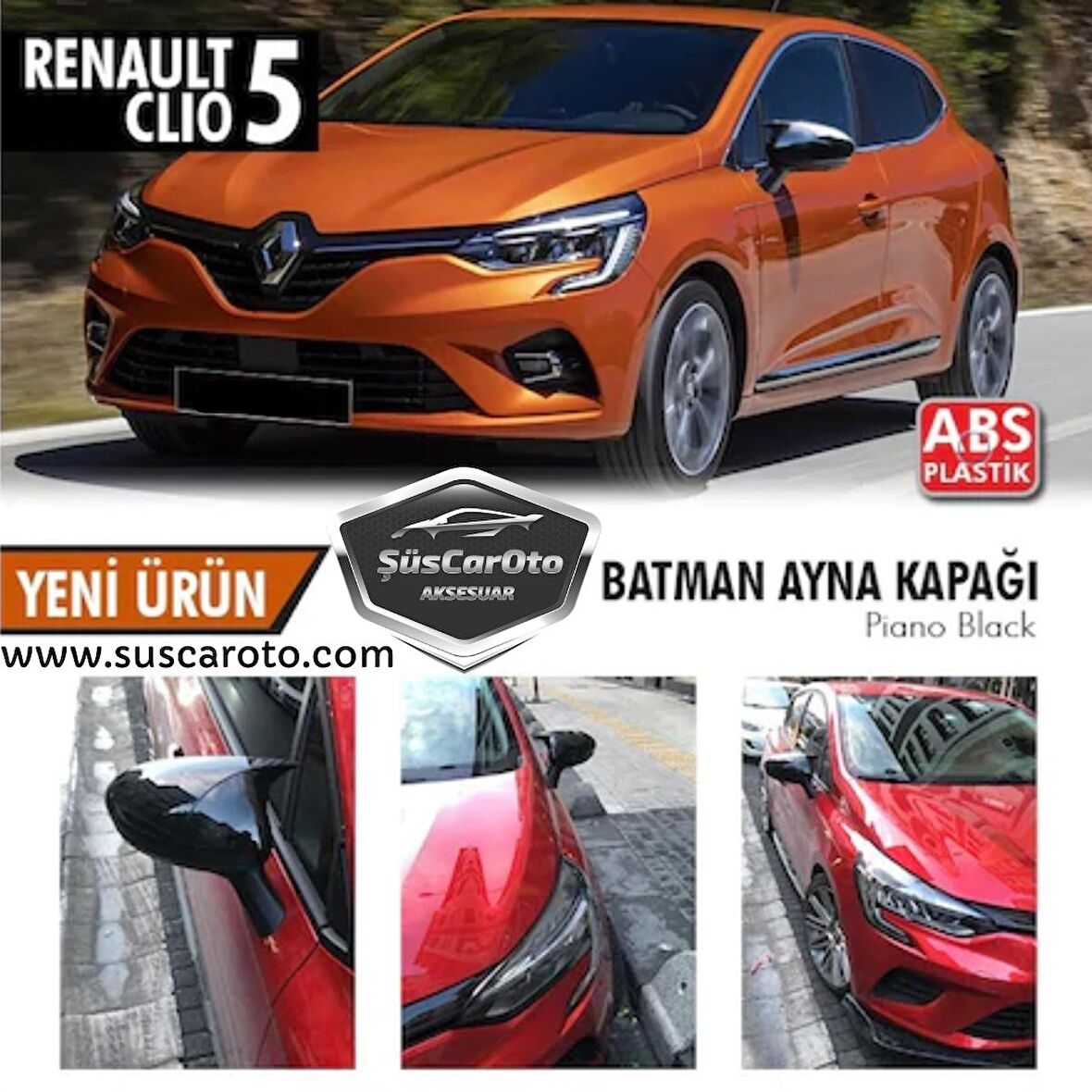Renault Clio 5 2019 Sonrası Batman Yarasa Ayna Kapağı Piano Black ABS Plastik