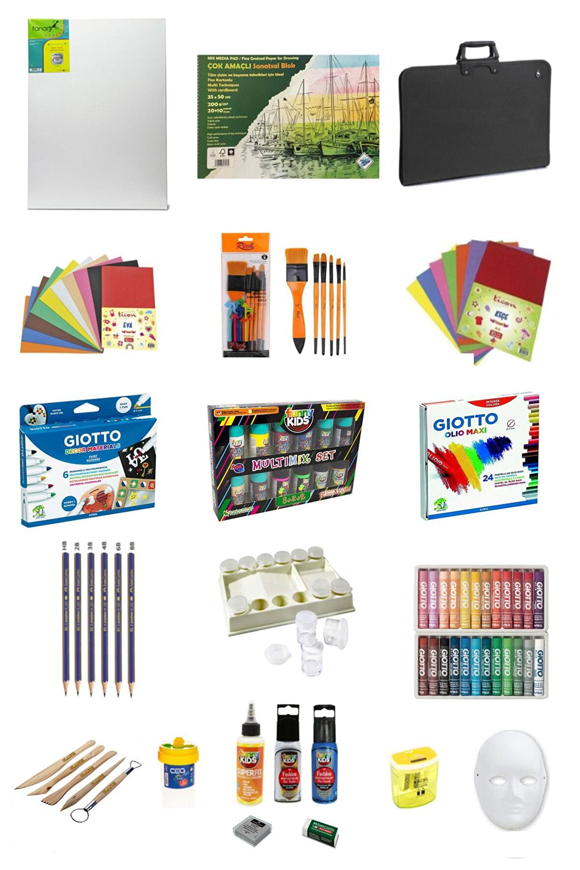 Art Liva-dereceli Kalem-fanart 50x70 Tuval-20 ml Multımix12'li-olıo Maxi 24l'lü 25 Parça Okul Seti