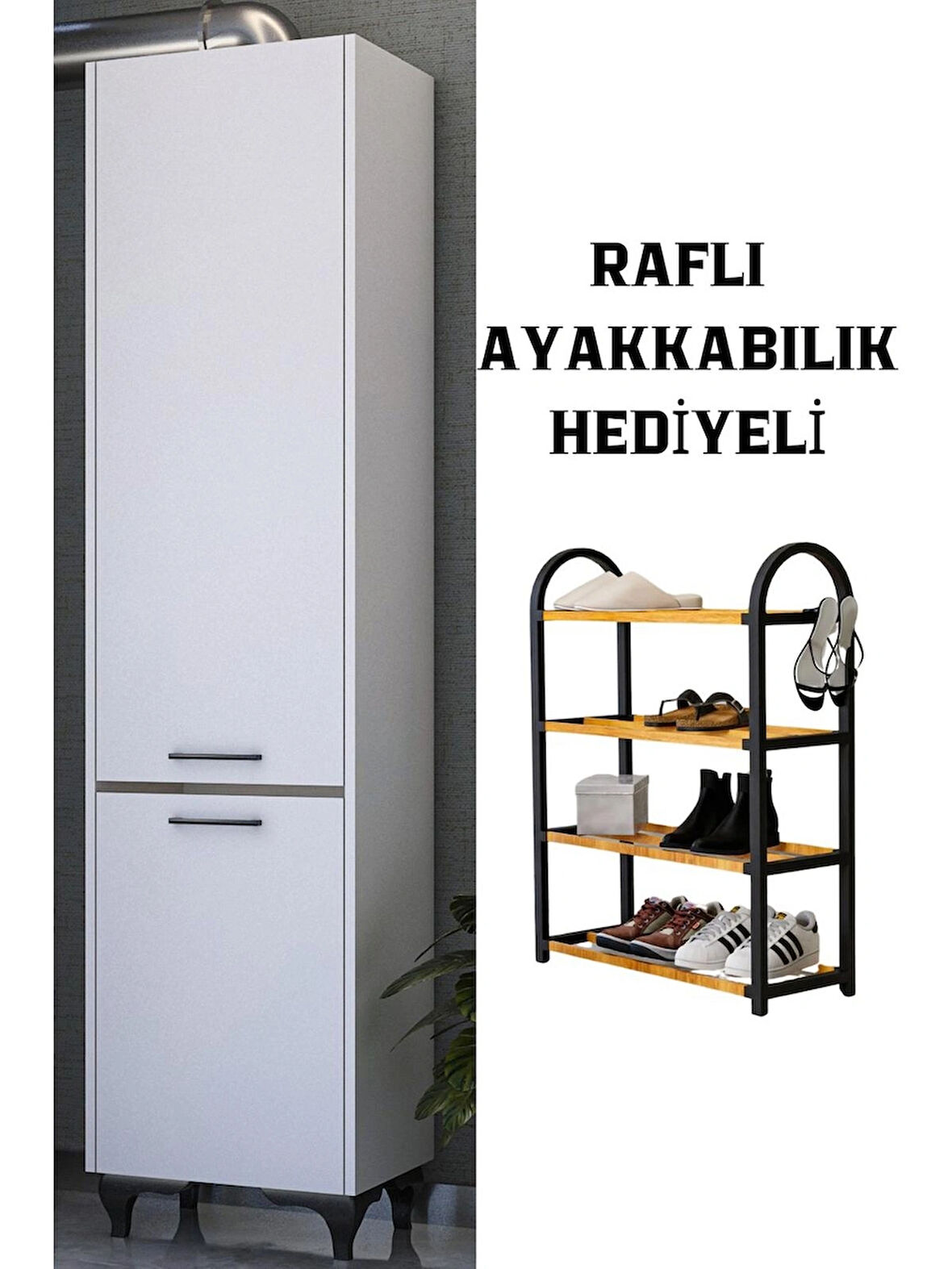 208 cm Kombi Dolabı Ayakkabılık Hediyeli