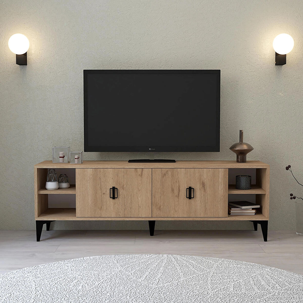 3507 Deren Tv Ünitesi 150 Cm , Raflı , Kapaklı , Sepet Tv Sehpası