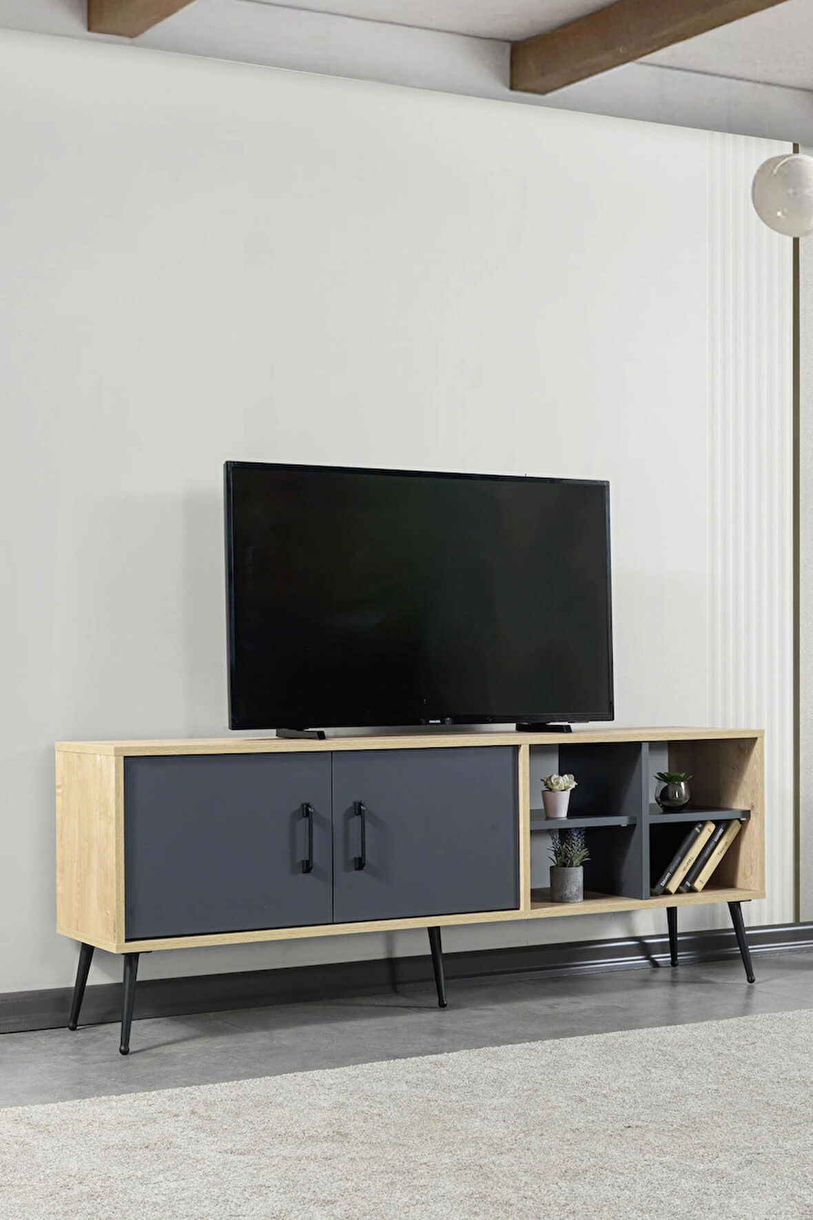 3609 Şile Metal Ayaklı Metal Kulplu 160 Cm TV Ünitesi Antrasit - Safir