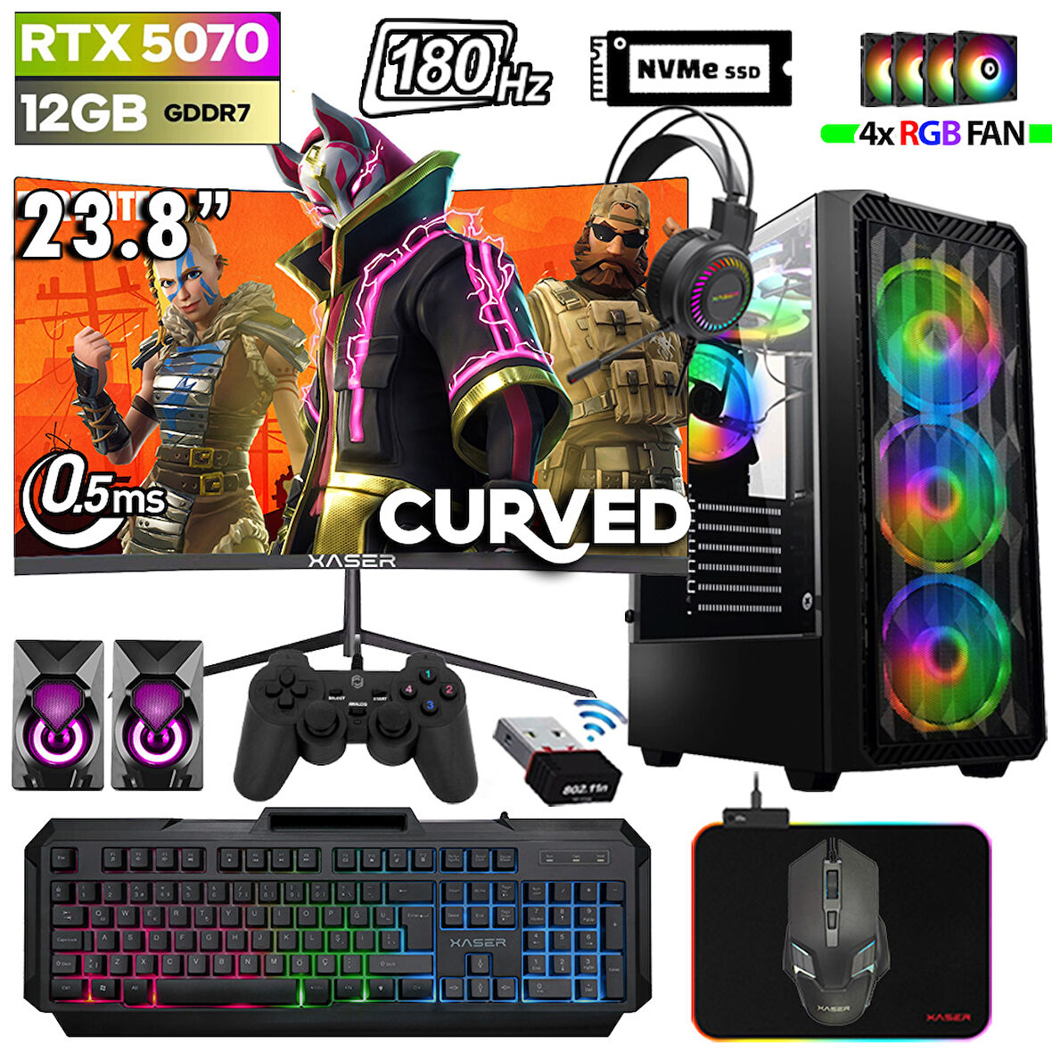 Xaser Thunder x370 i7 14700F 32GB DDR5 Ram 2TB M.2 NVMe SSD 12GB RTX5070 23.8" 180Hz Oyuncu Bilgisayarı