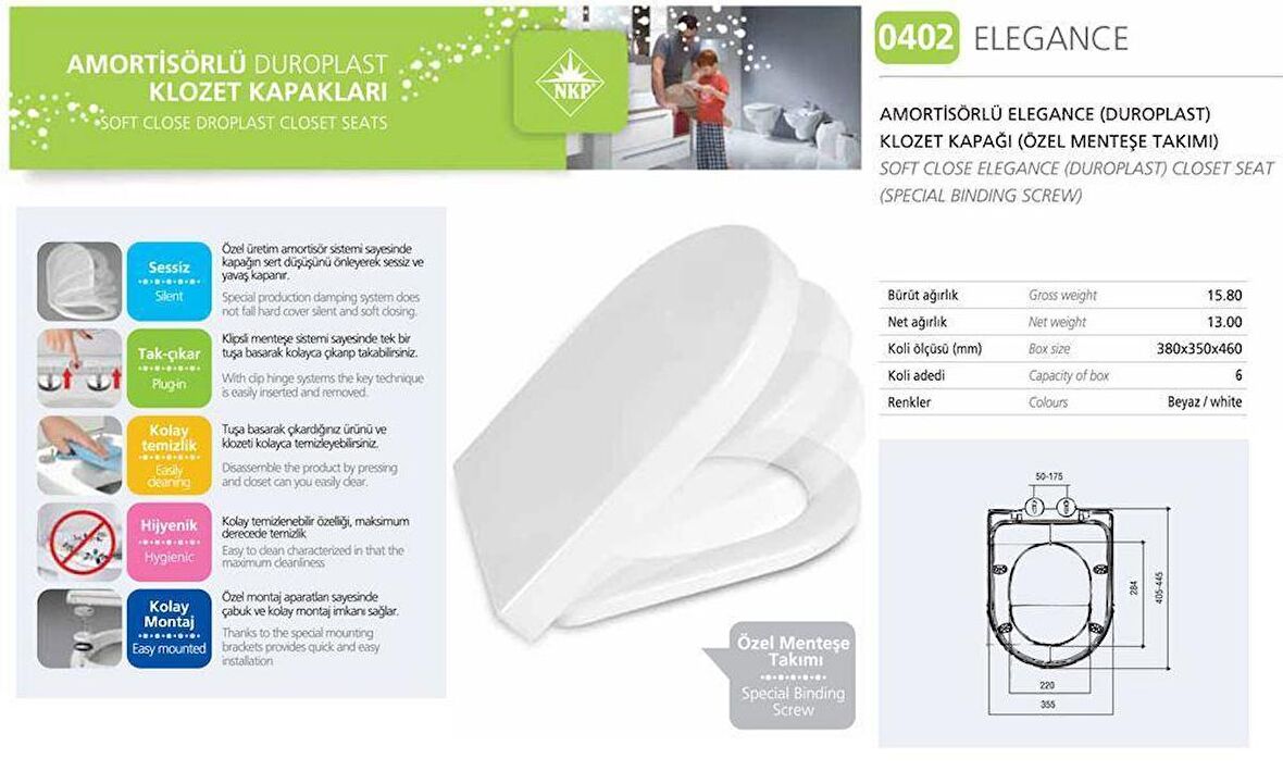 Nkp Elagance Amortisörlü+Tak Çıkar Klozet Kapağı