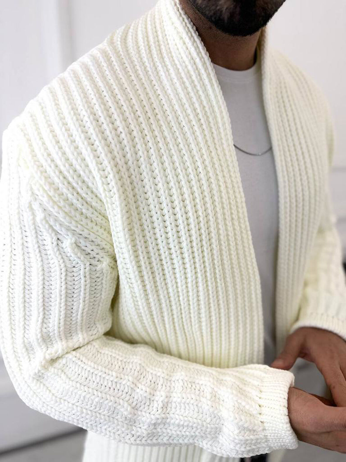 Hırka Kalın Örgü Şal Yaka Cepli Panço Triko Hırka