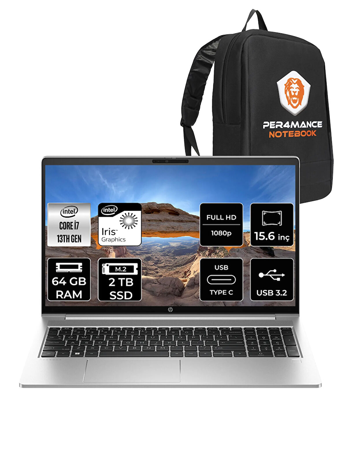 HP ProBook 450 G10 i7 1355U 64GB RAM 2TB SSD 15.6'' FHD FDOS Dizüstü Bilgisayar & PER4 ÇANTA