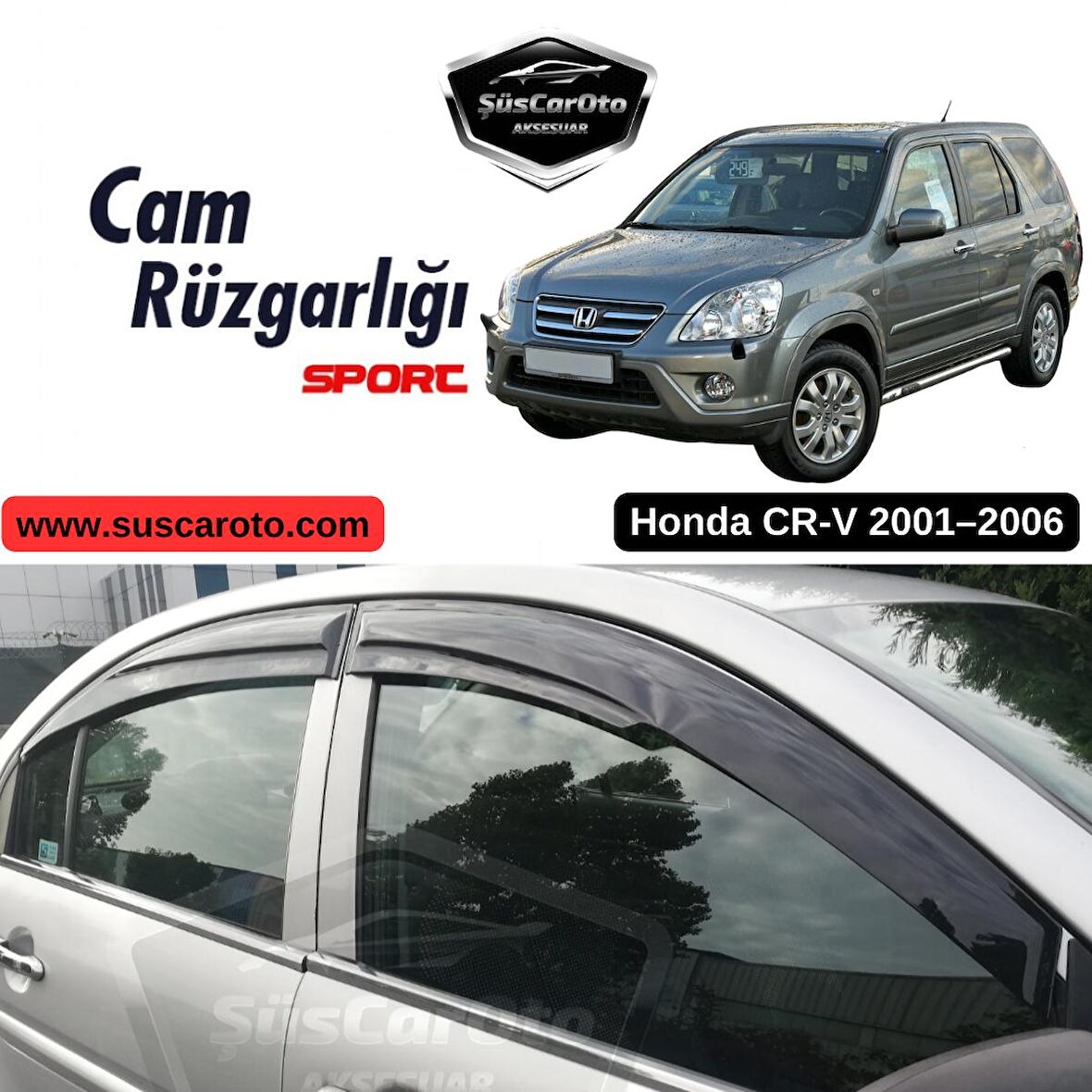 Honda CRV 2001-2006 Uyumlu Mugen Cam Rüzgarlığı Seti Piano Black 4'lü İthal