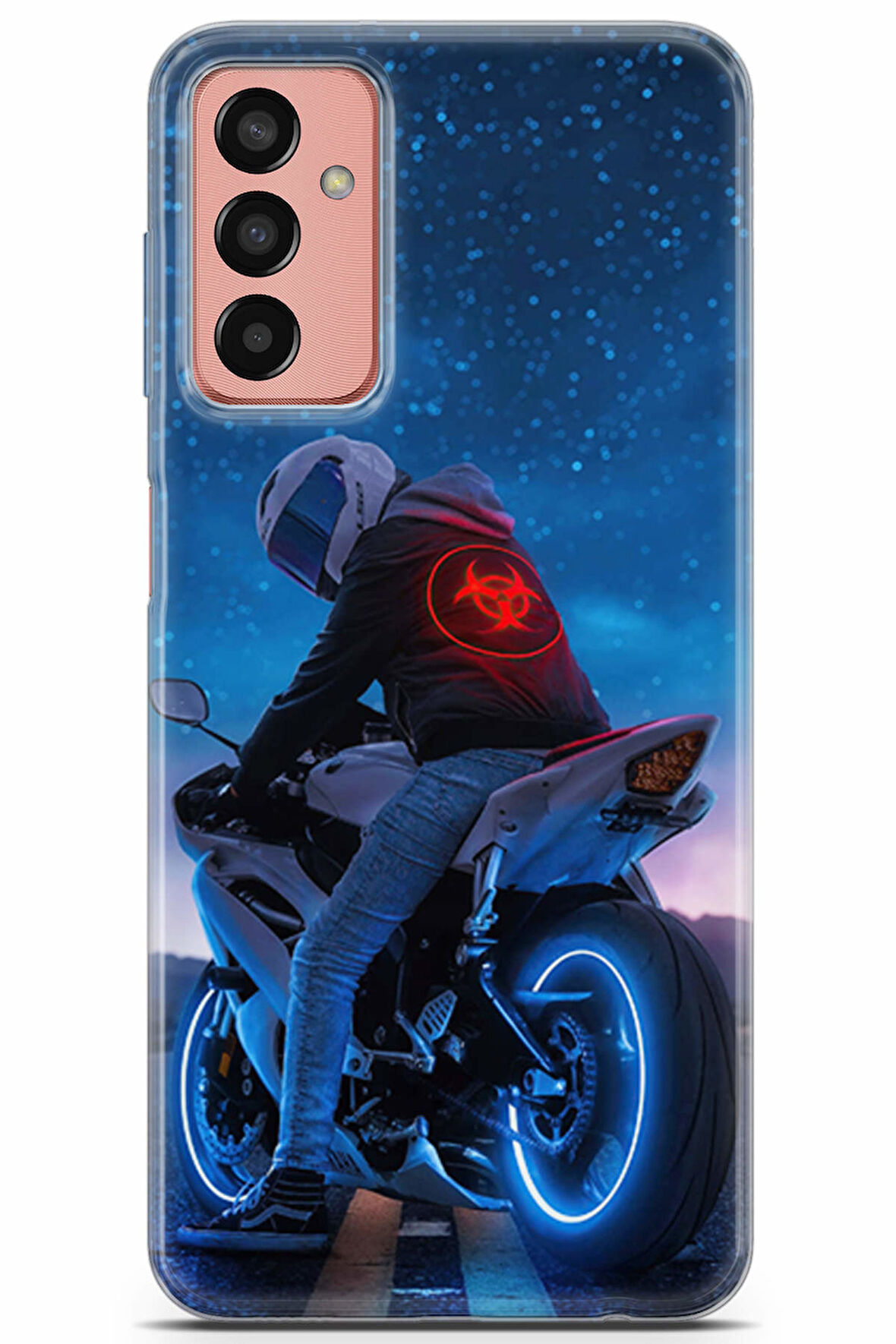 Samsung Galaxy M13 uyumlu Otomoto 28 TPU Silikon Gece Motor Neon Mavi