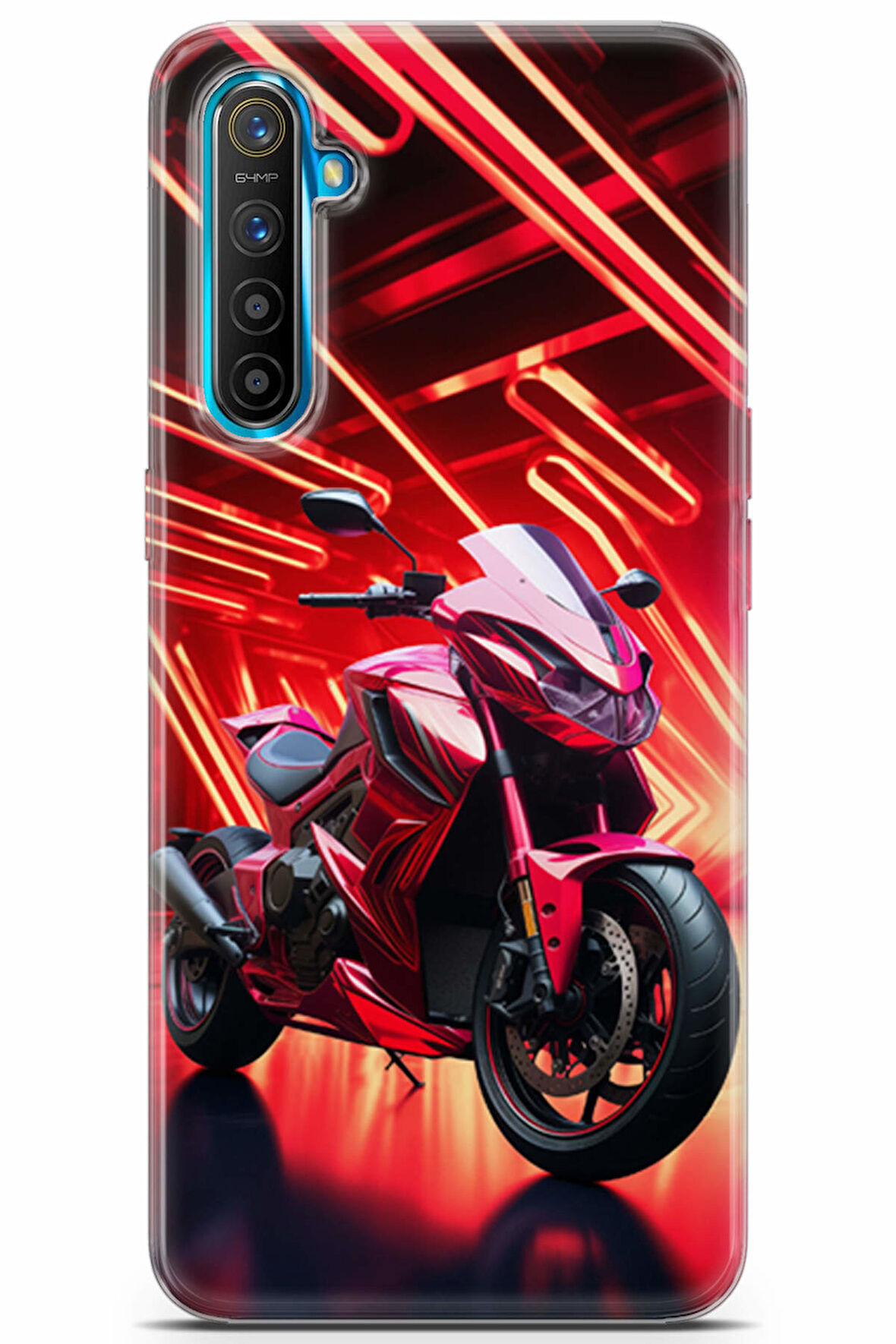 Realme XT uyumlu Otomoto 26 Şeffaf Kırmızı Alev Motor