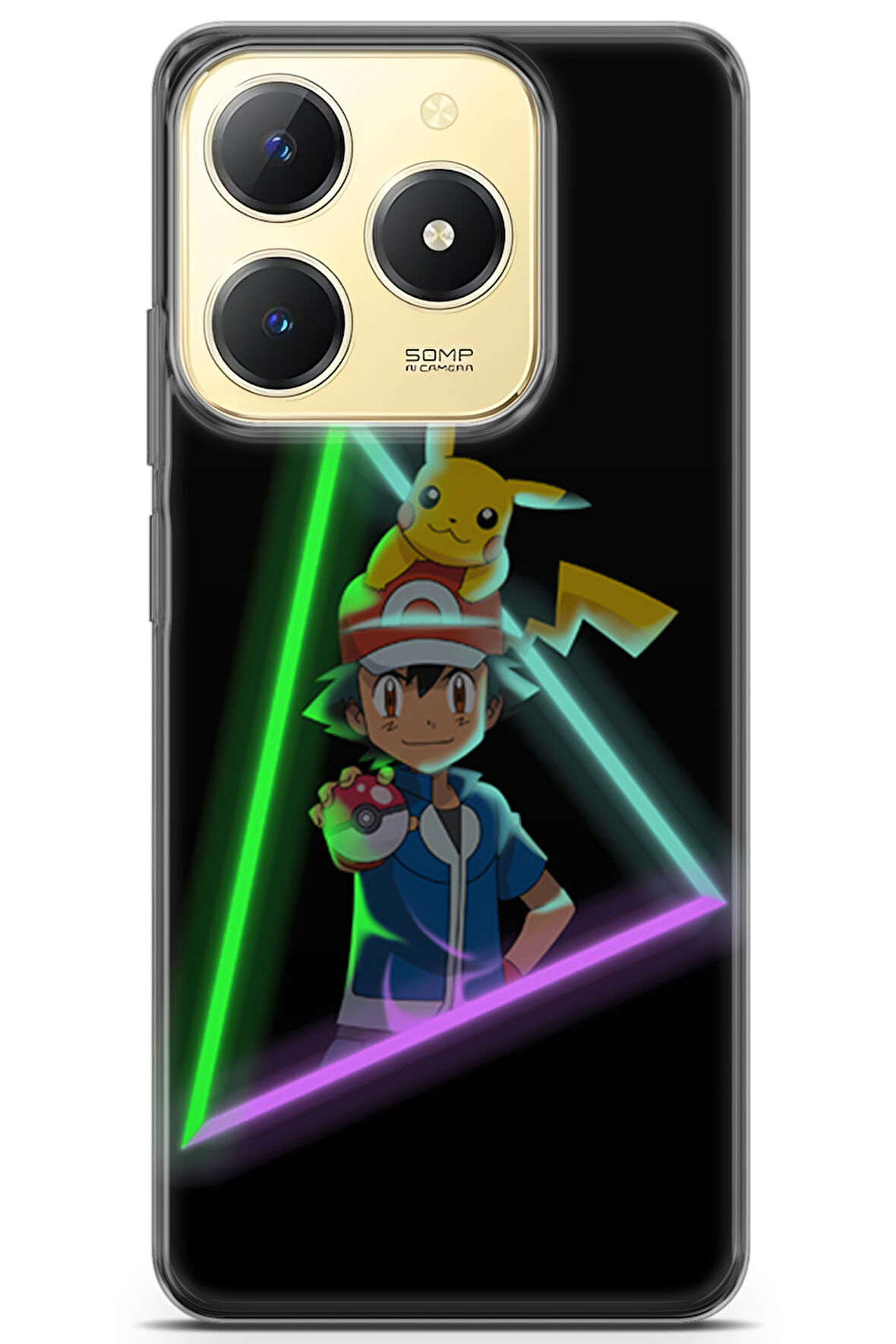 Realme C61 uyumlu Pokemon 26 HD Tasarım Ash Ketchum Neon