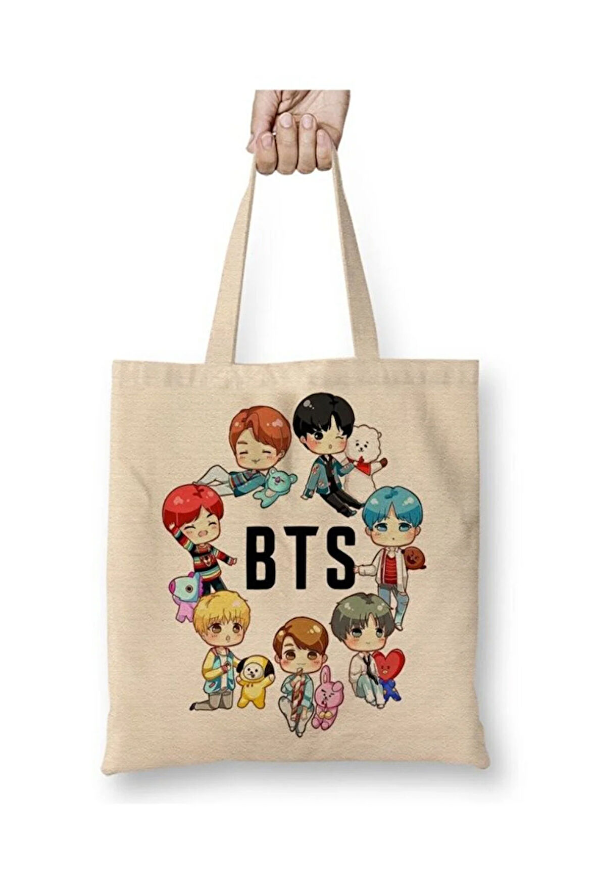 Bts Dna X Bt21 Beyaz Bez Çanta Uzun Saplı Alışveriş Çantası Plaj Çantası