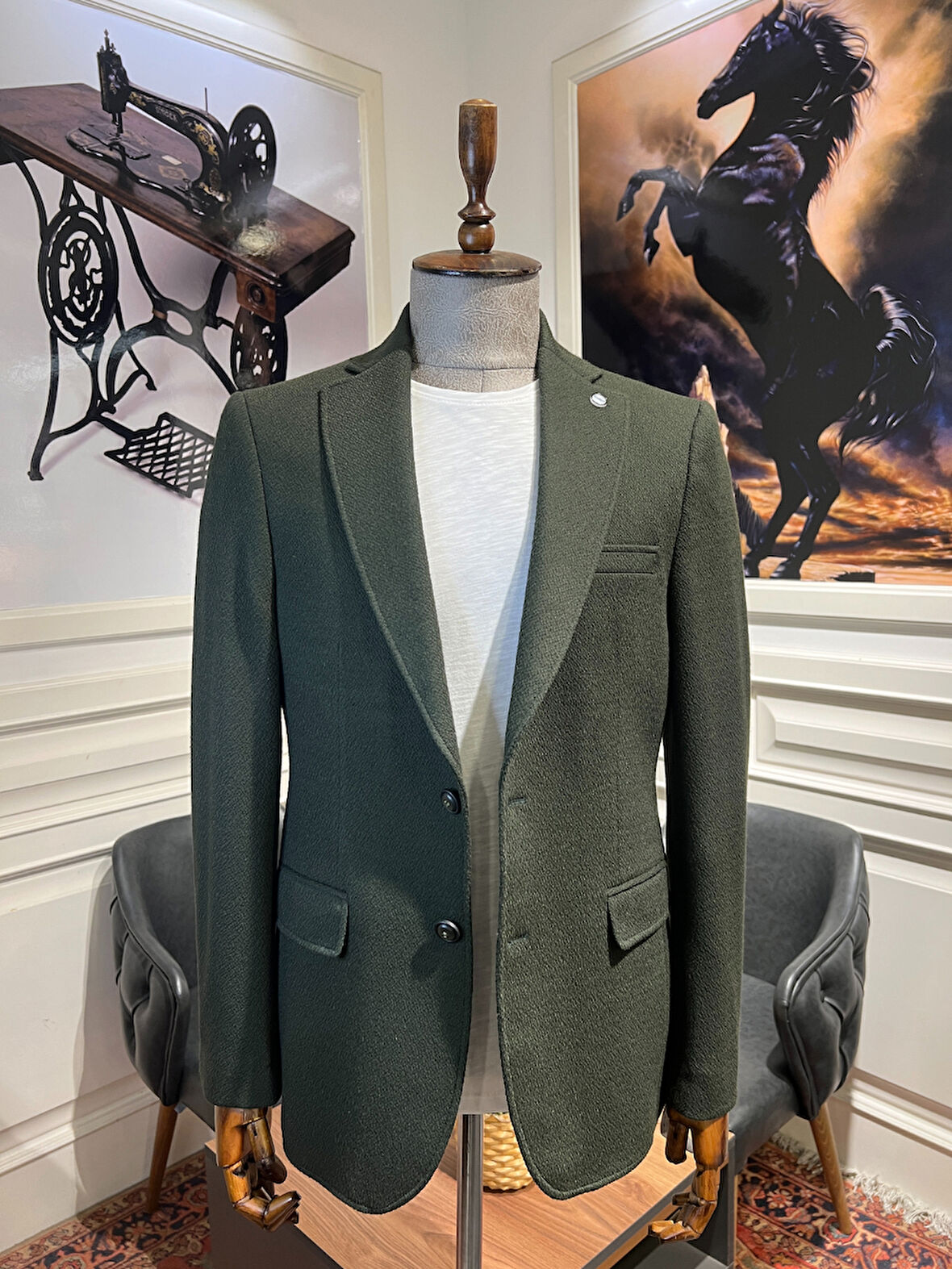 Guild Karlofça Slim Fit Haki Örme Ceket