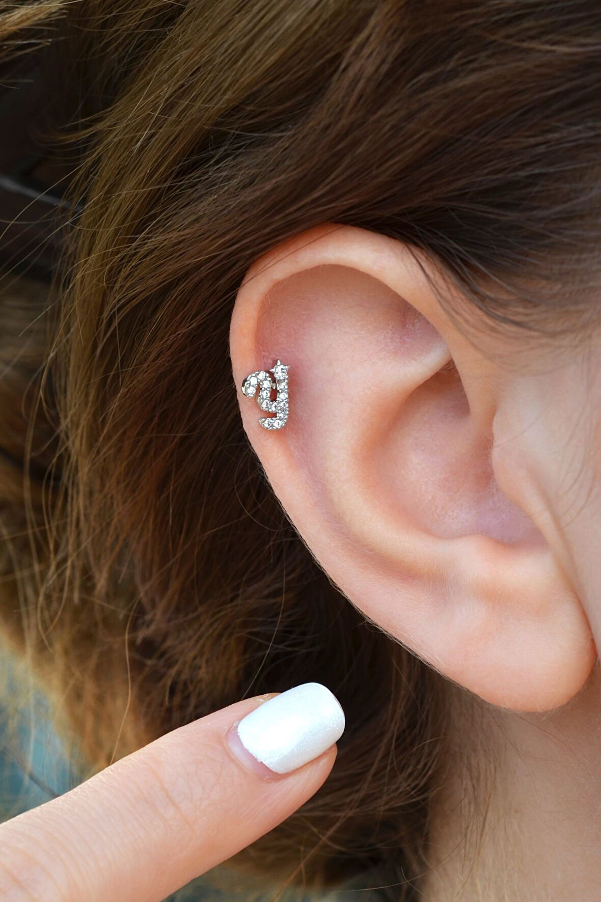 Y Harfi Piercing Gümüş Renkli Harf Piercing Y