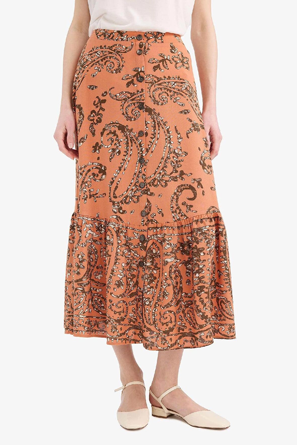 DeFacto Regular Fit Esnek Belli Desenli Midi Etek F1158AX25SMOG327