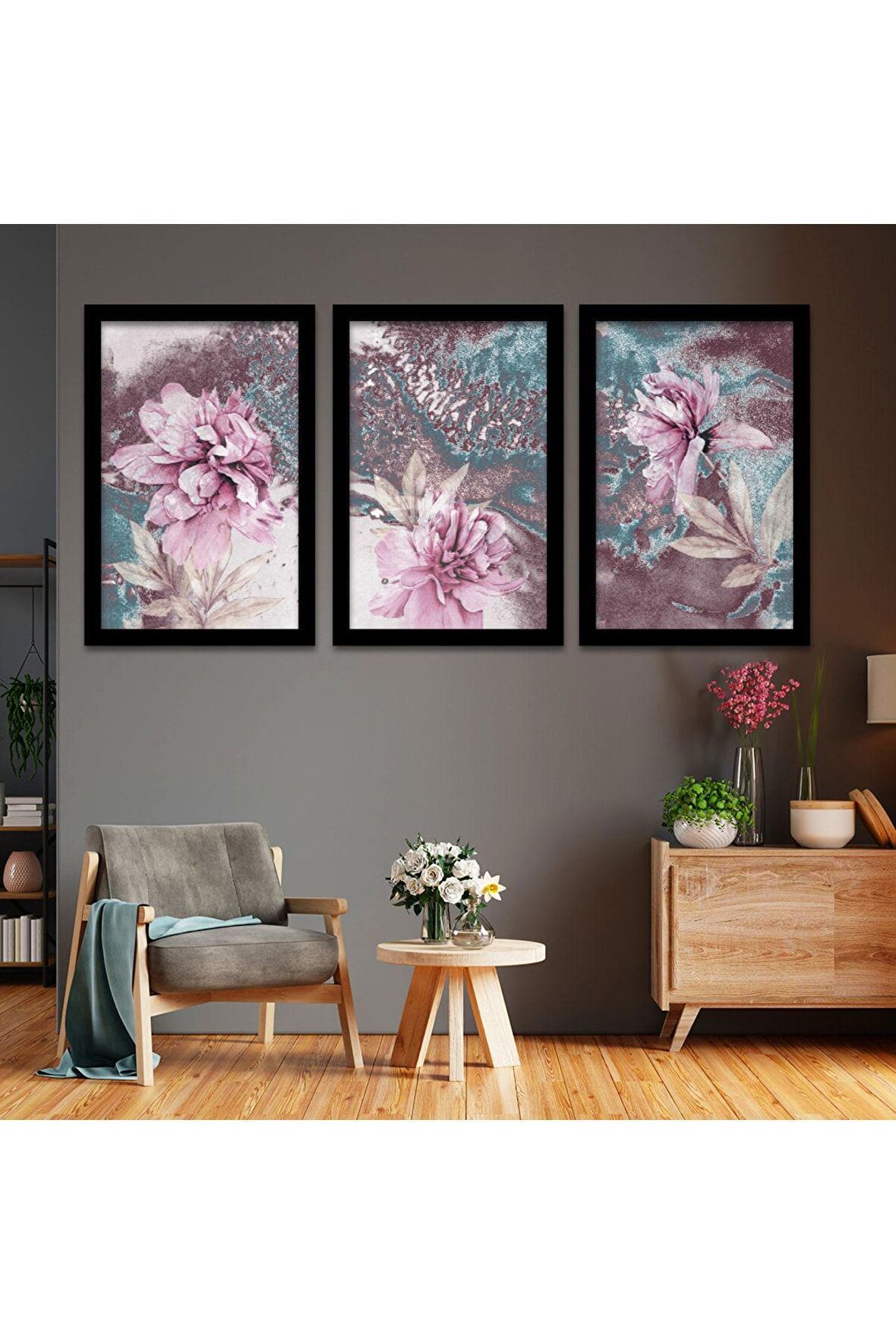 GOLD AYNALI PLEKSİ ÇERÇEVELİ MODERN KIRMIZI SİYAH MAVİ  SOYUT ÇİZİM TABLO