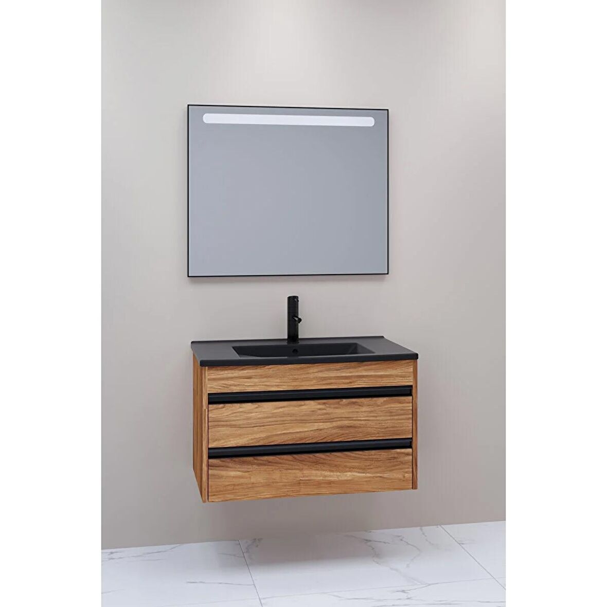 LEVANTE 85 CM SİYAH LAVABOLU BANYO DOLABI - BOY DOLAP HARİÇ