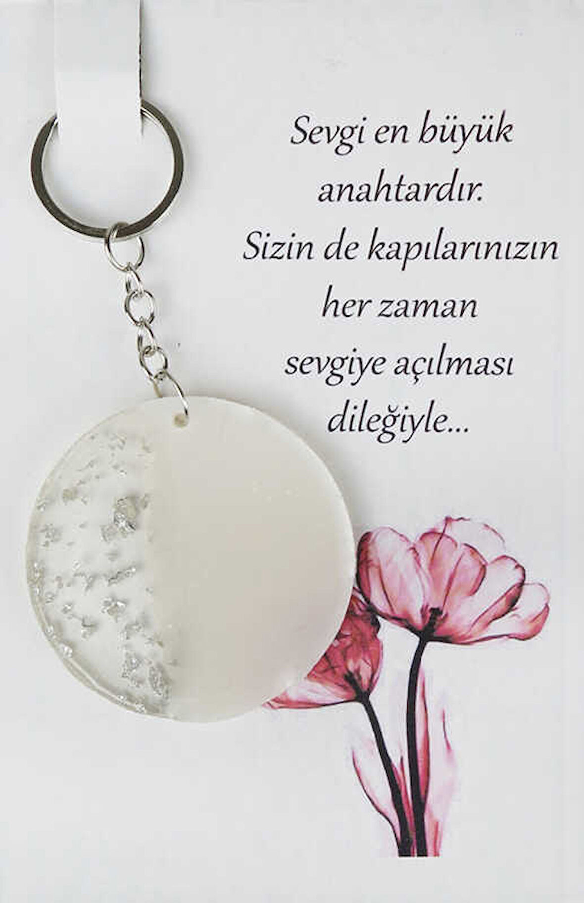 EPOKSİ ANAHTARLIK KARTLI YUVARLAK GÜMÜŞ 1 ADET