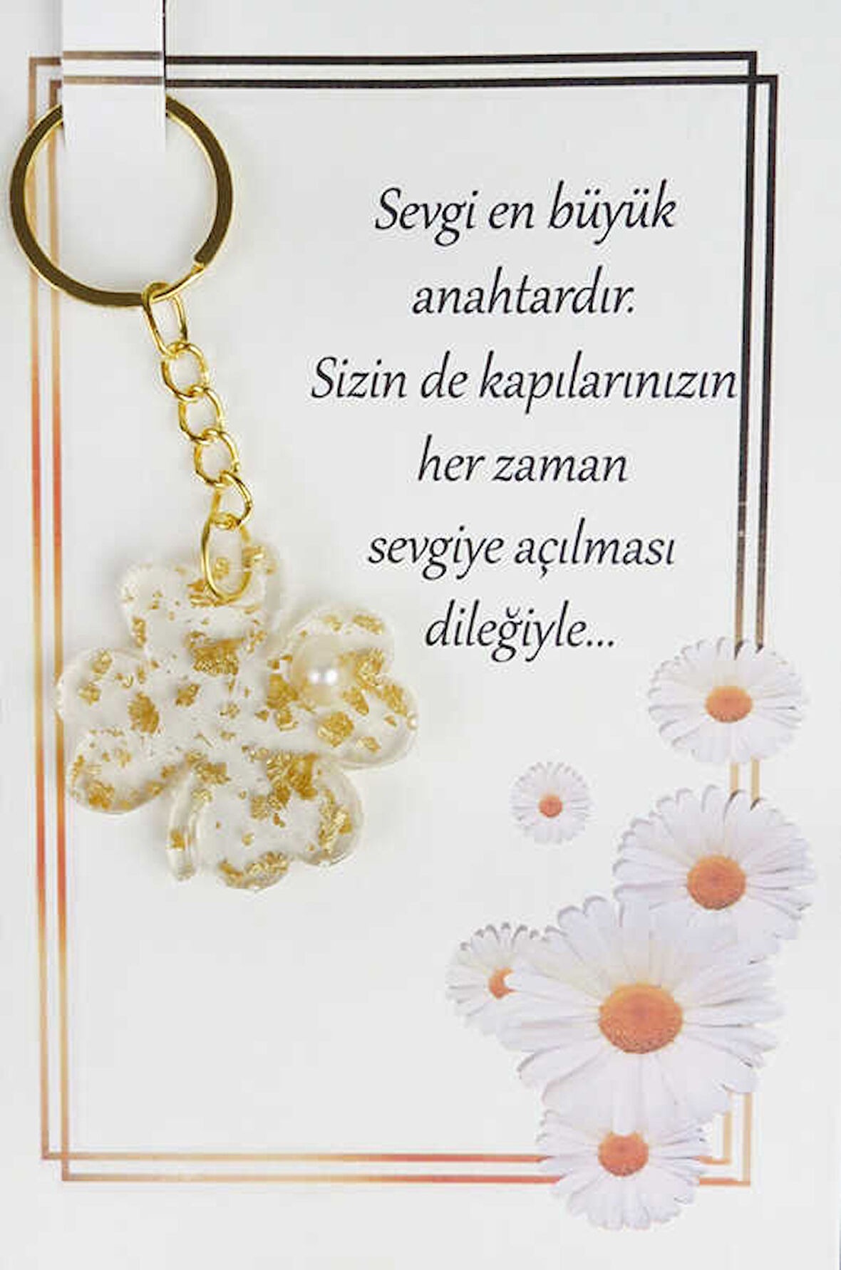 EPOKSİ ANAHTARLIK KARTLI YONCA ALTIN 1 ADET