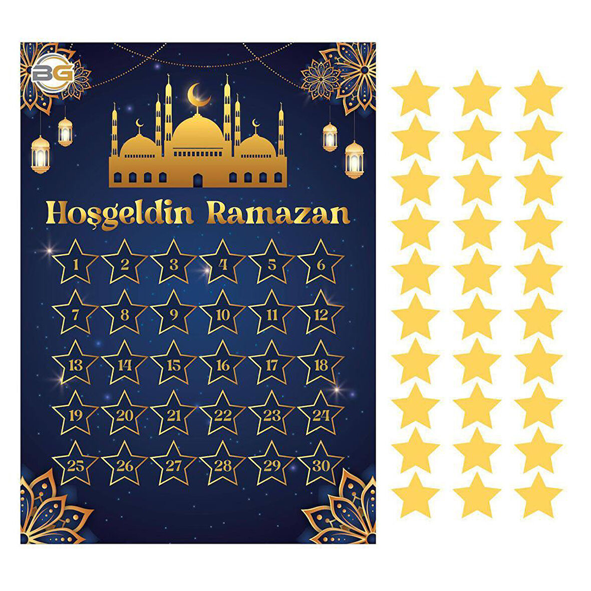 Hoşgeldin Ramazan Temalı Stickerlı Oruç Takvimi - Lacivert