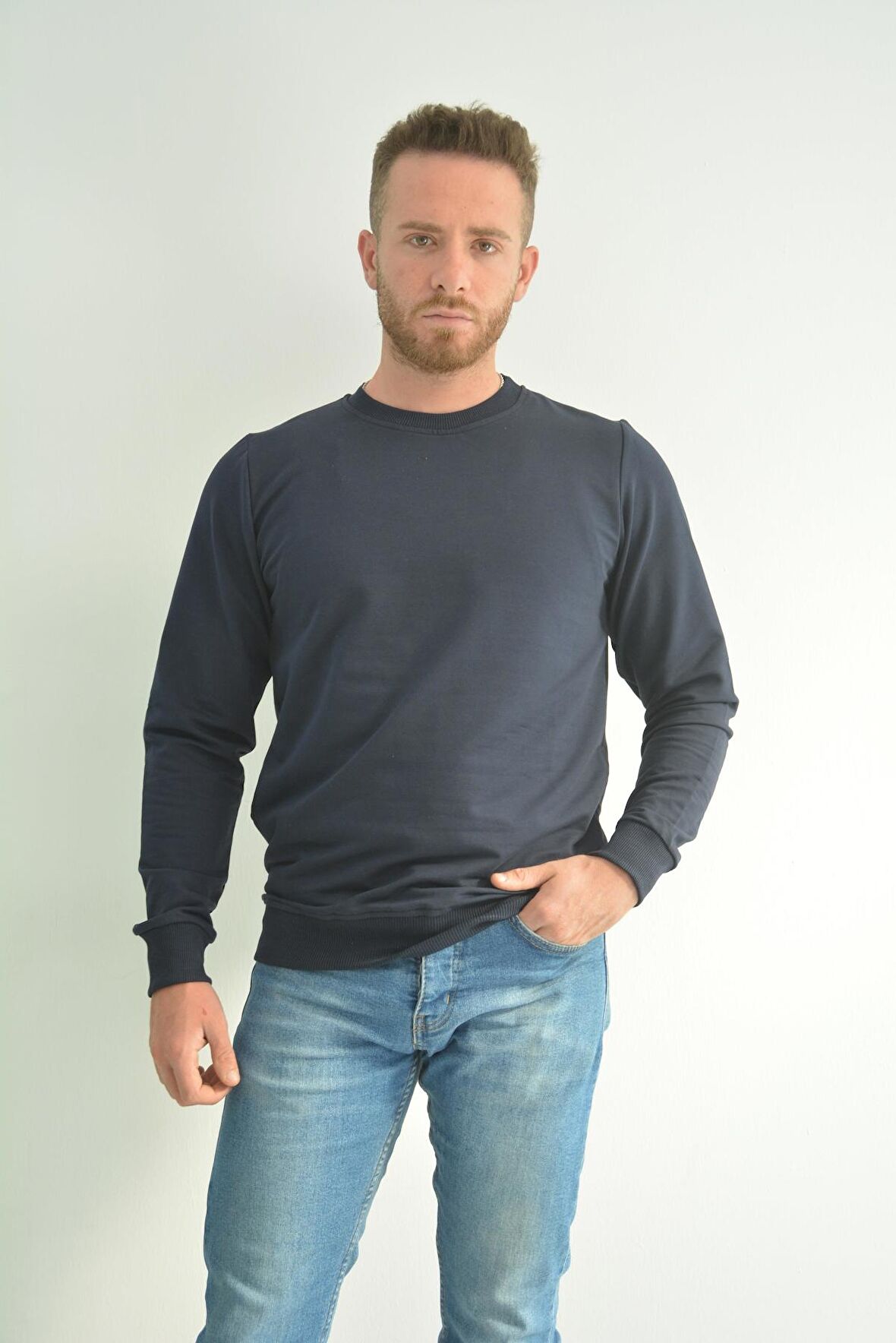 Zidan 507 0 Yaka Sade Erkek Sweatshirt