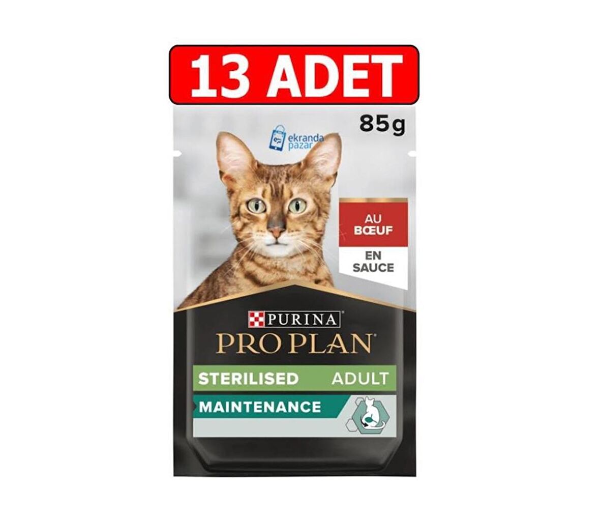 Pro Plan Pouch Kısırlaştırılmış Sığır Etli Kedi Konservesi 85 Gr X 13 Adet 