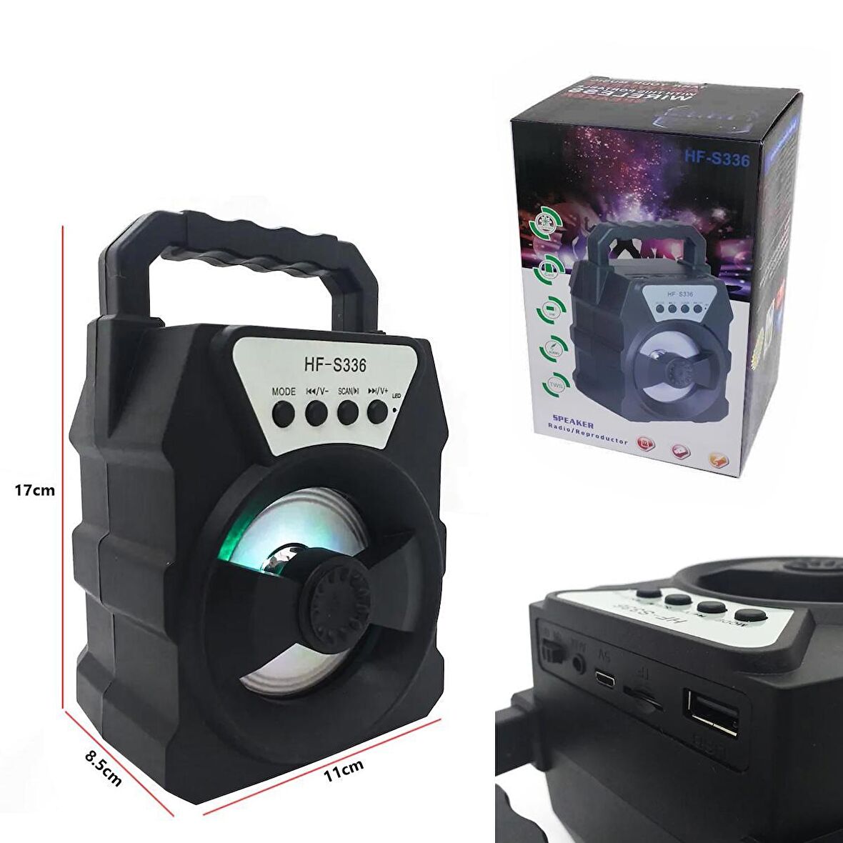 MÜZİK KUTUSU ŞARJLI BT/USB/SD/AUX LEDLİ