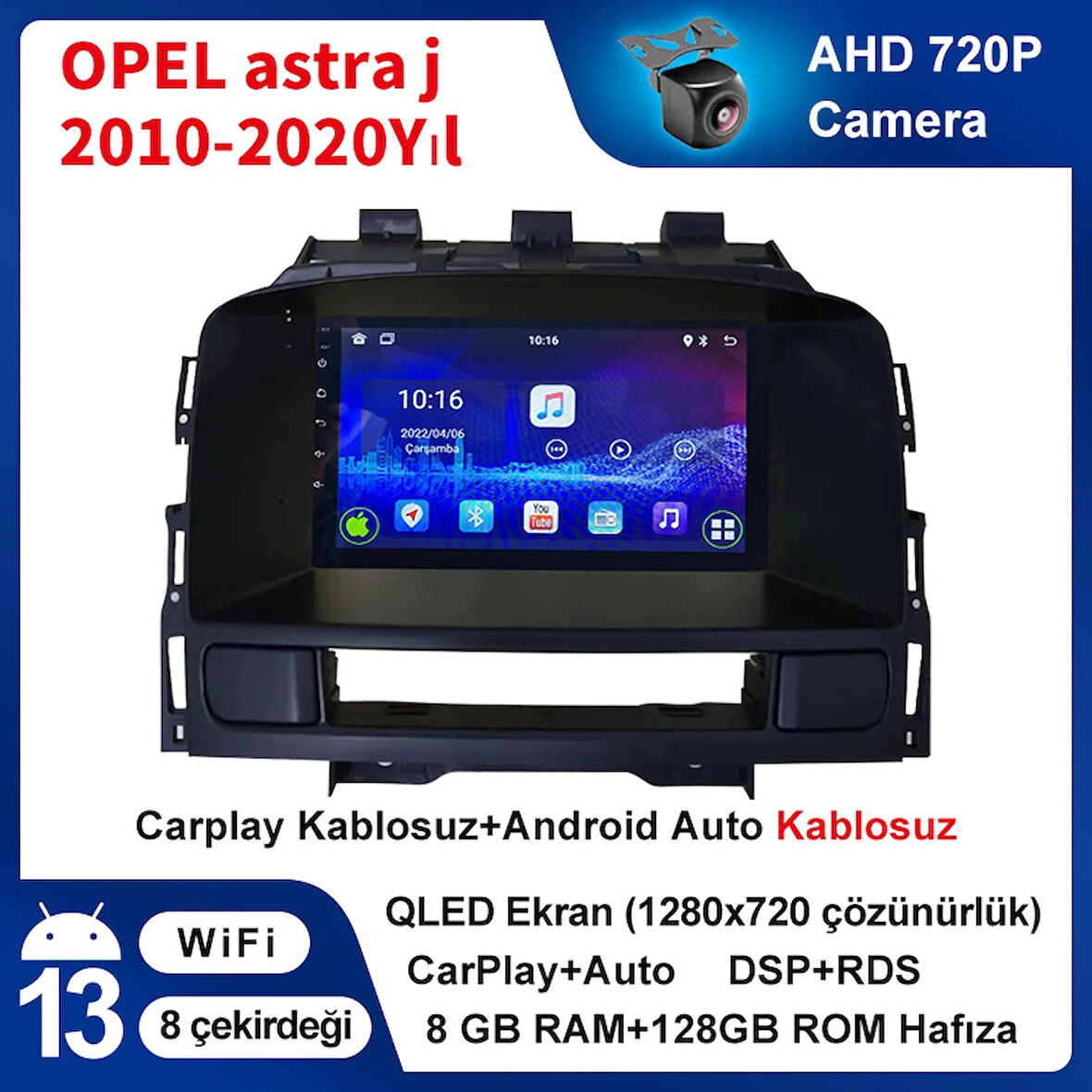 OPEL astra j  2010-2020Yıl 8GB Ram 128GB Hafıza 9 İnç Android 14 Cihaz Kablosuz Carplay Kablosuz Android Auto Multimedya Navigasyon Double Teyp Araç Monitor Ekran