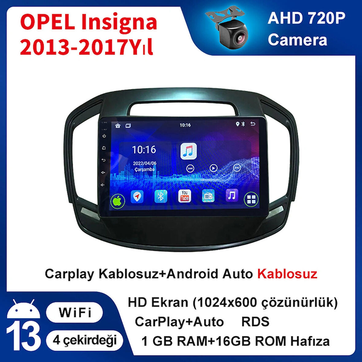 OPEL İnsignia 2010-2020Yıl 1GB Ram 16GB Hafıza 9 İnç Android 14 Cihaz Kablosuz Carplay Kablosuz Android Auto Multimedya Navigasyon Double Teyp Araç Monitor Ekran