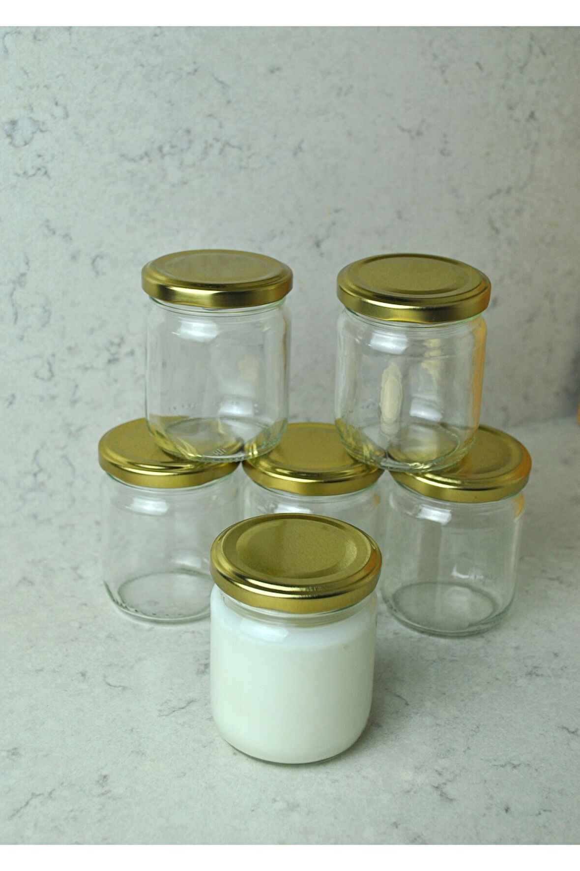 6 Adet 210 ml Cam Kavanoz Mama Bebek Yoğurt Saklama Kabı Gold Kapaklı 210 Cc